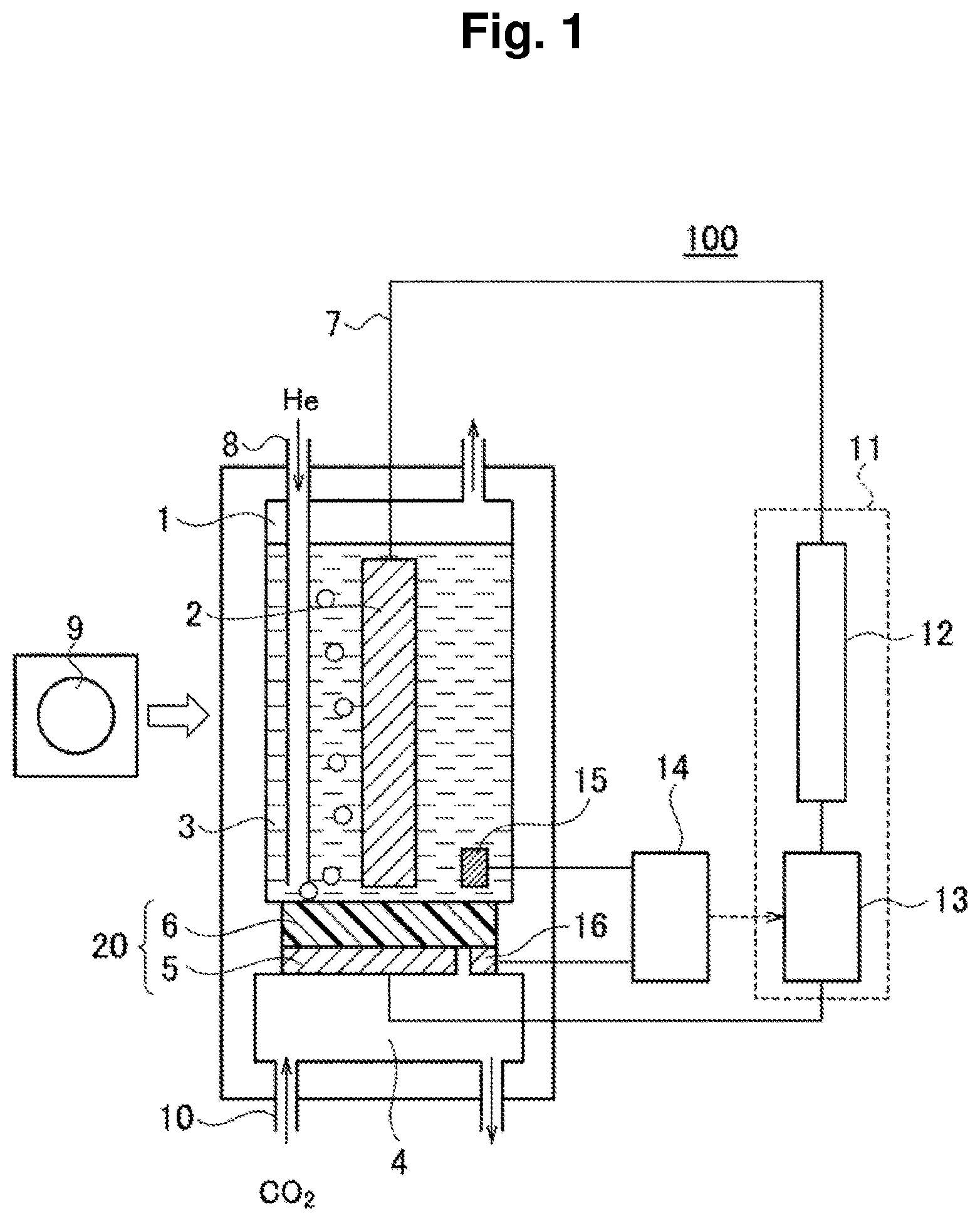 Patent US12305301 Figure 1 – Carbon dioxide gas-phase reduction device and carbon dioxide gas-phase reduction method