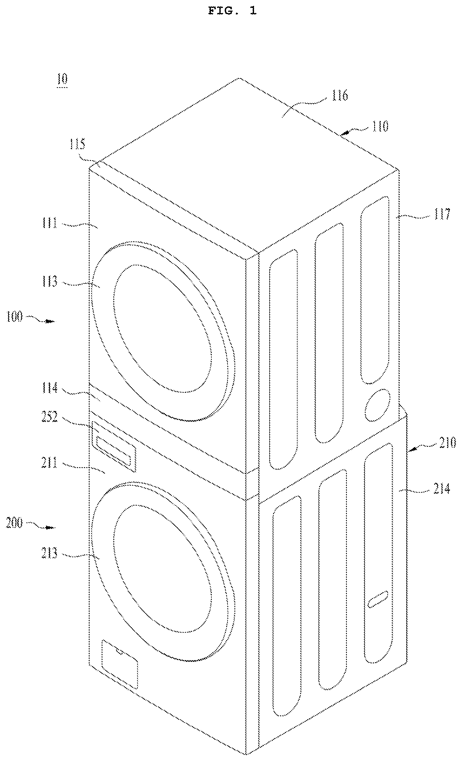 Patent US12305319 Figure 1 – Stack-type laundry treating apparatus