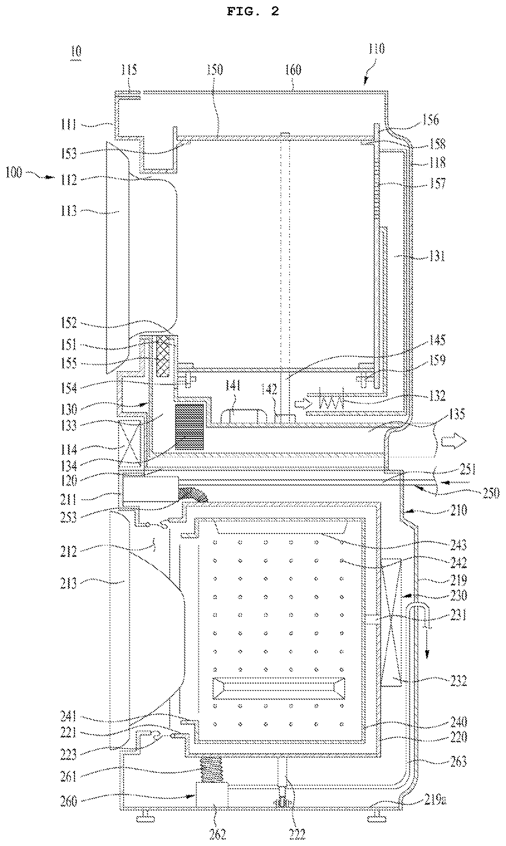 Patent US12305319 Figure 2 – Stack-type laundry treating apparatus