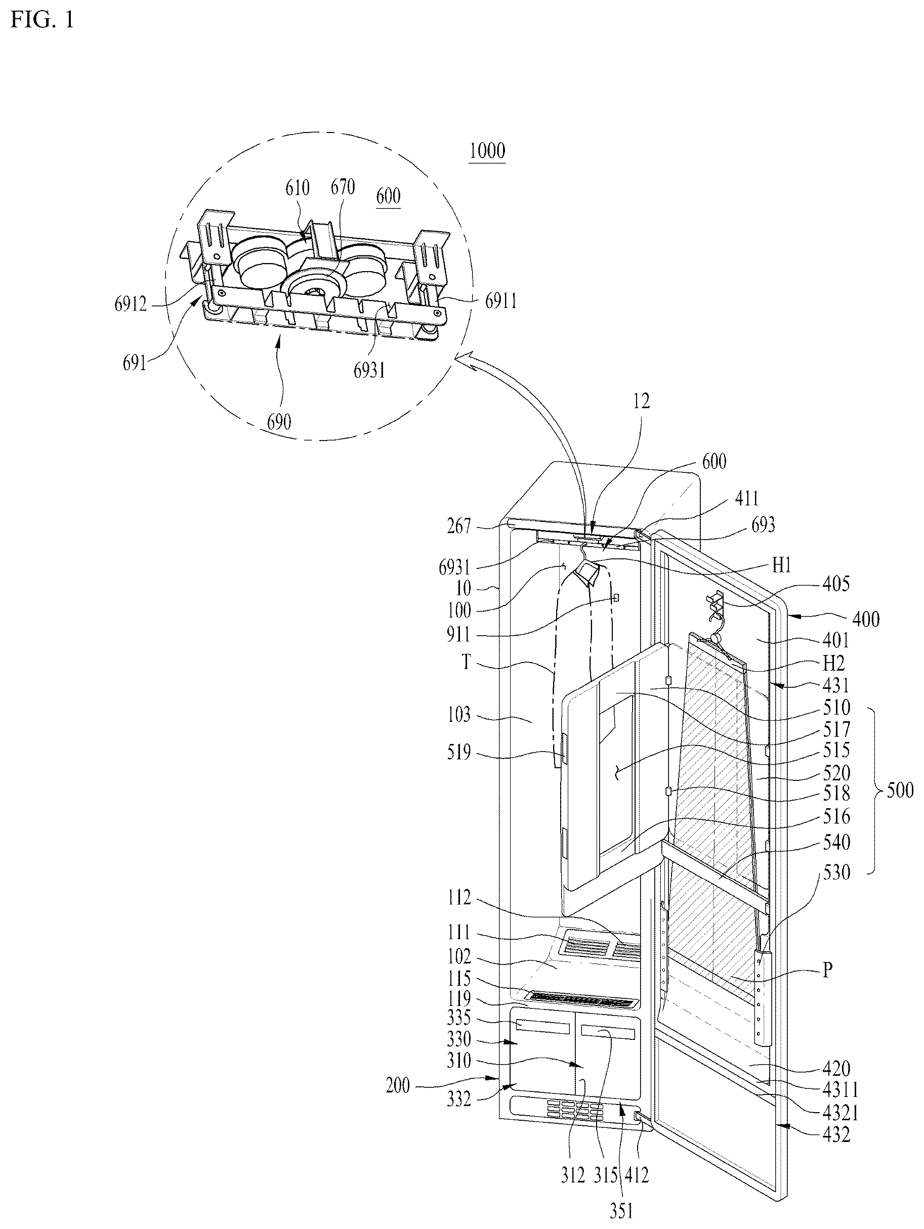 Patent US12305323 Figure 1 – Clothes treatment apparatus