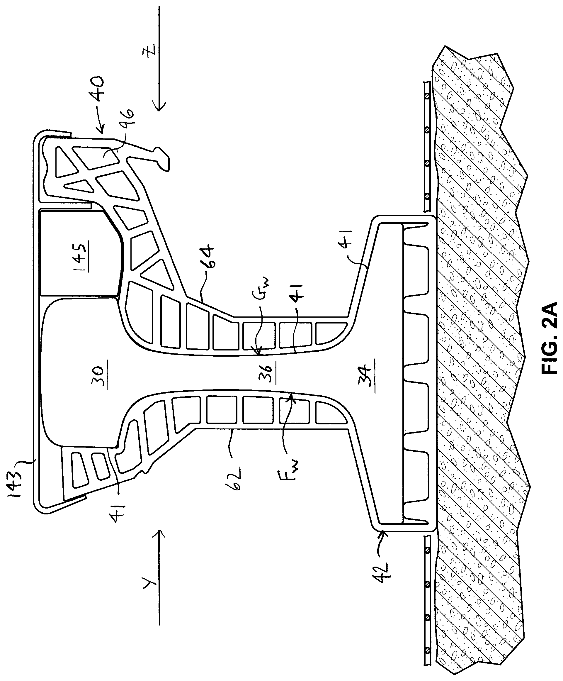 Patent US12305338 Figure 4 – One-piece rail boot with integrated flangeway former