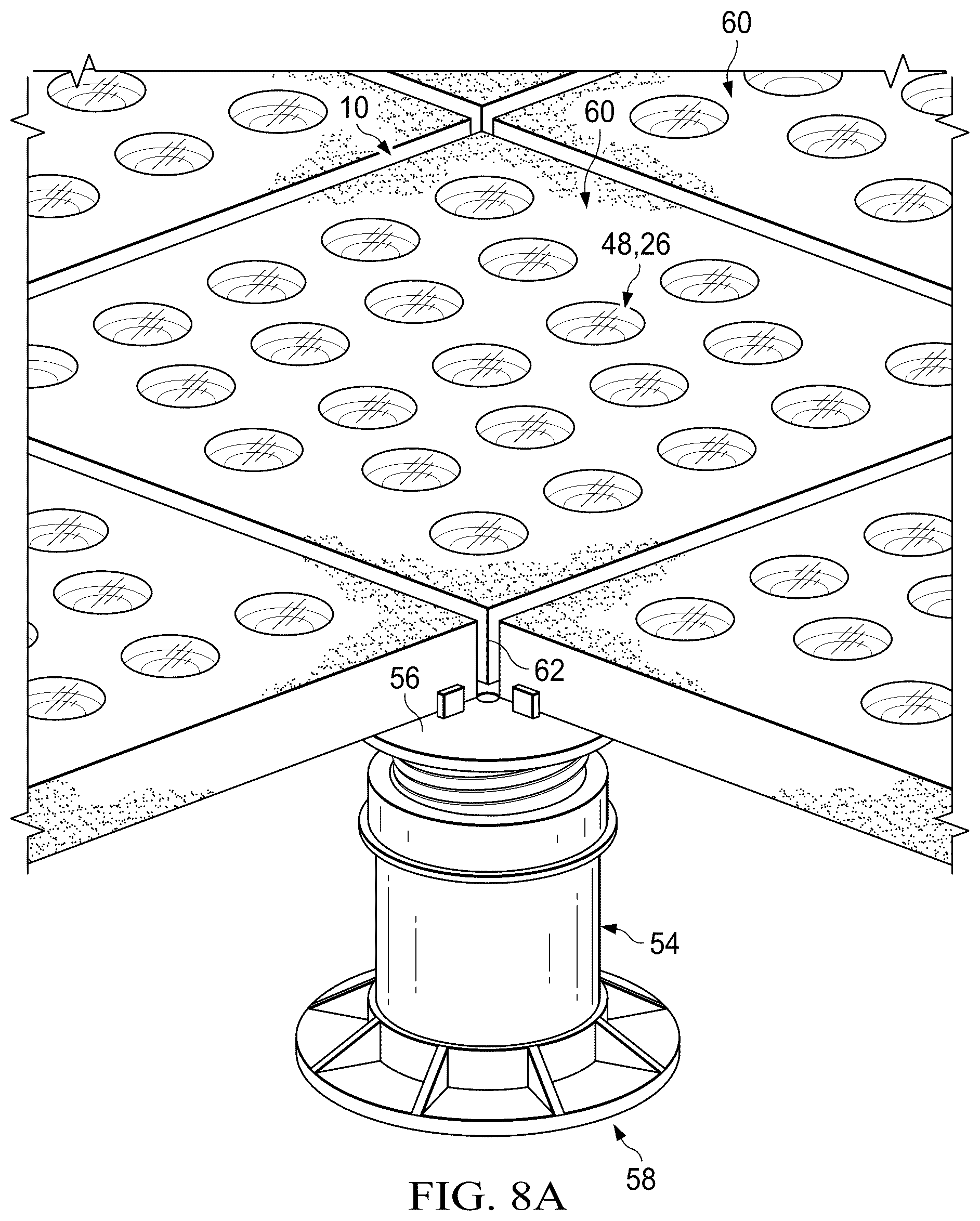 Patent US12305341 Figure 6 – Pedestal paver with transparent or translucent inserts