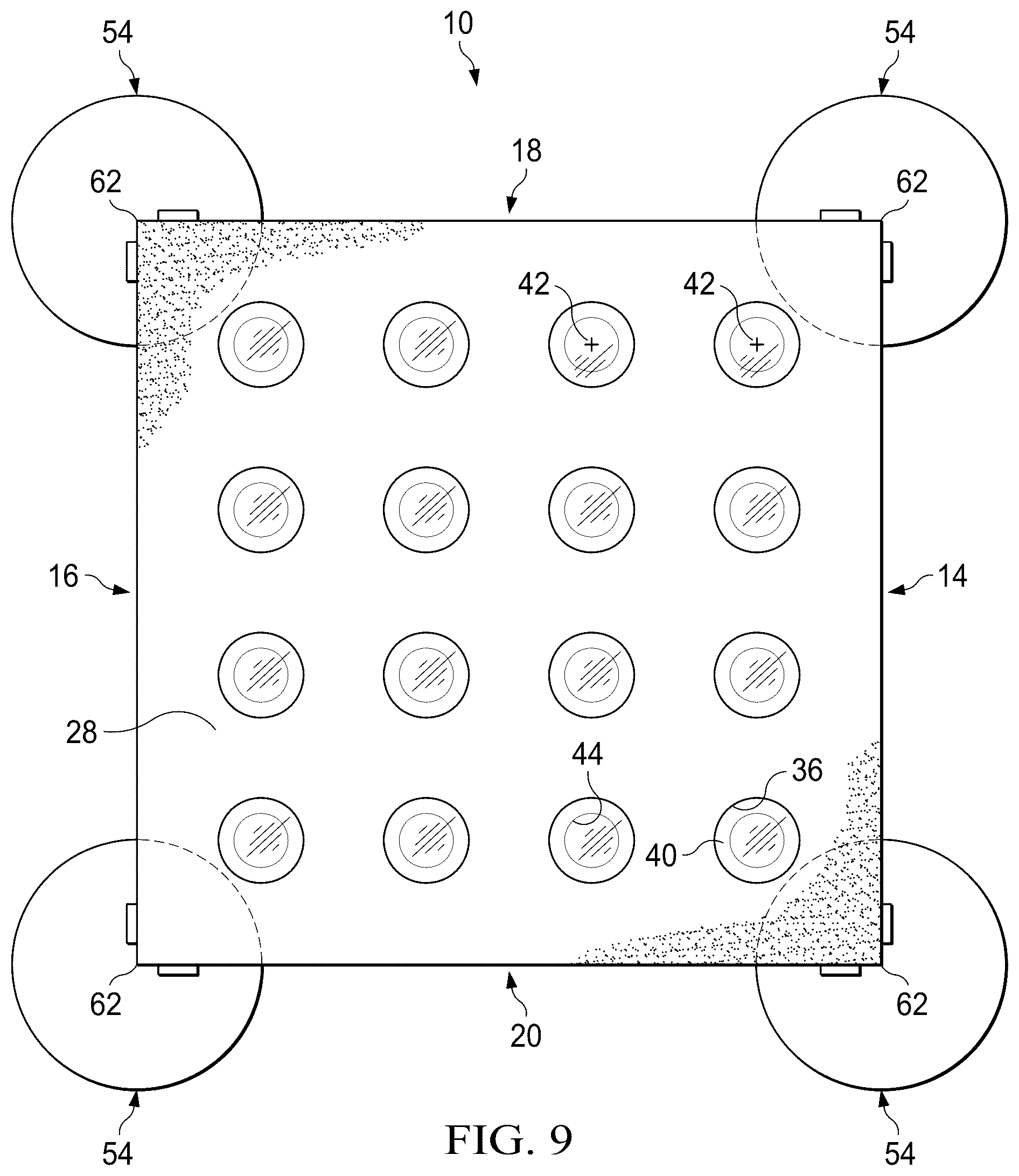 Patent US12305341 Figure 8 – Pedestal paver with transparent or translucent inserts