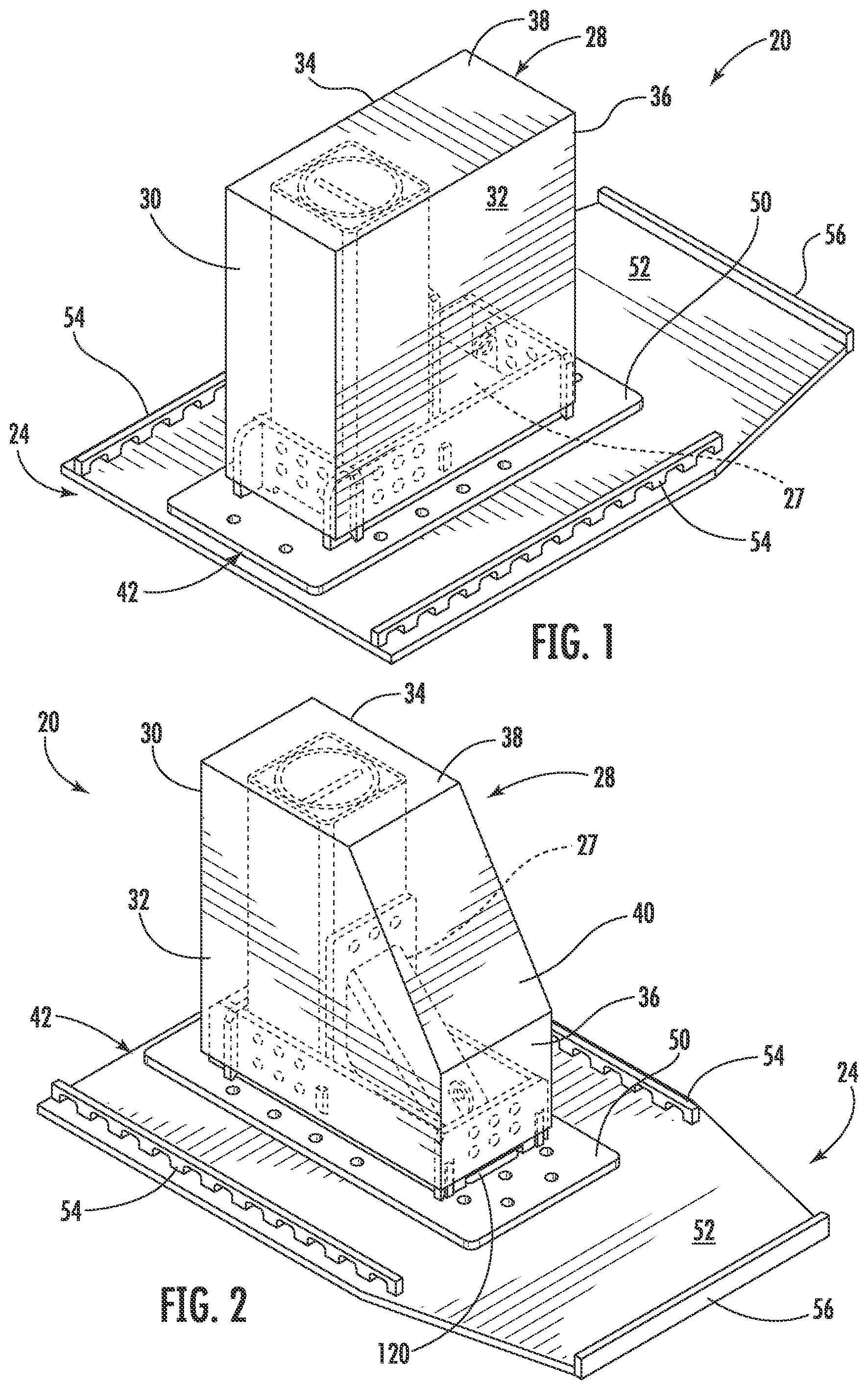 Patent US12305345 Figure 1 – Shallow-mount braced-post barrier