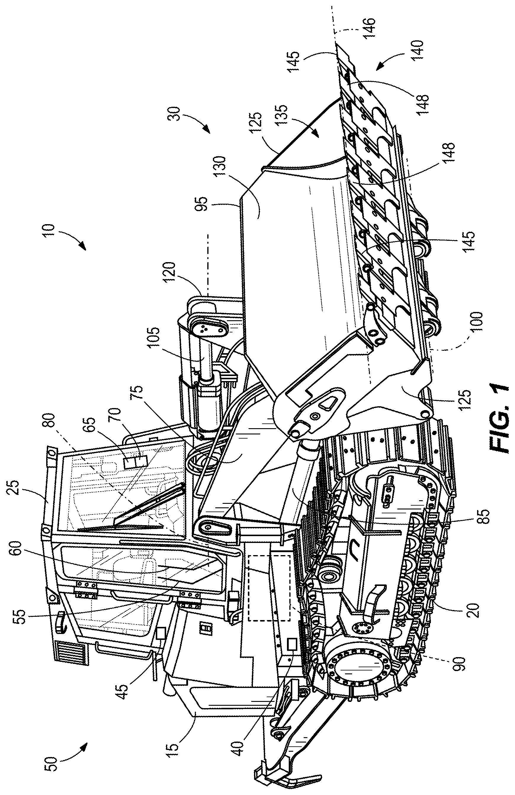 Patent US12305357 Figure 1 – Implement control system for machine