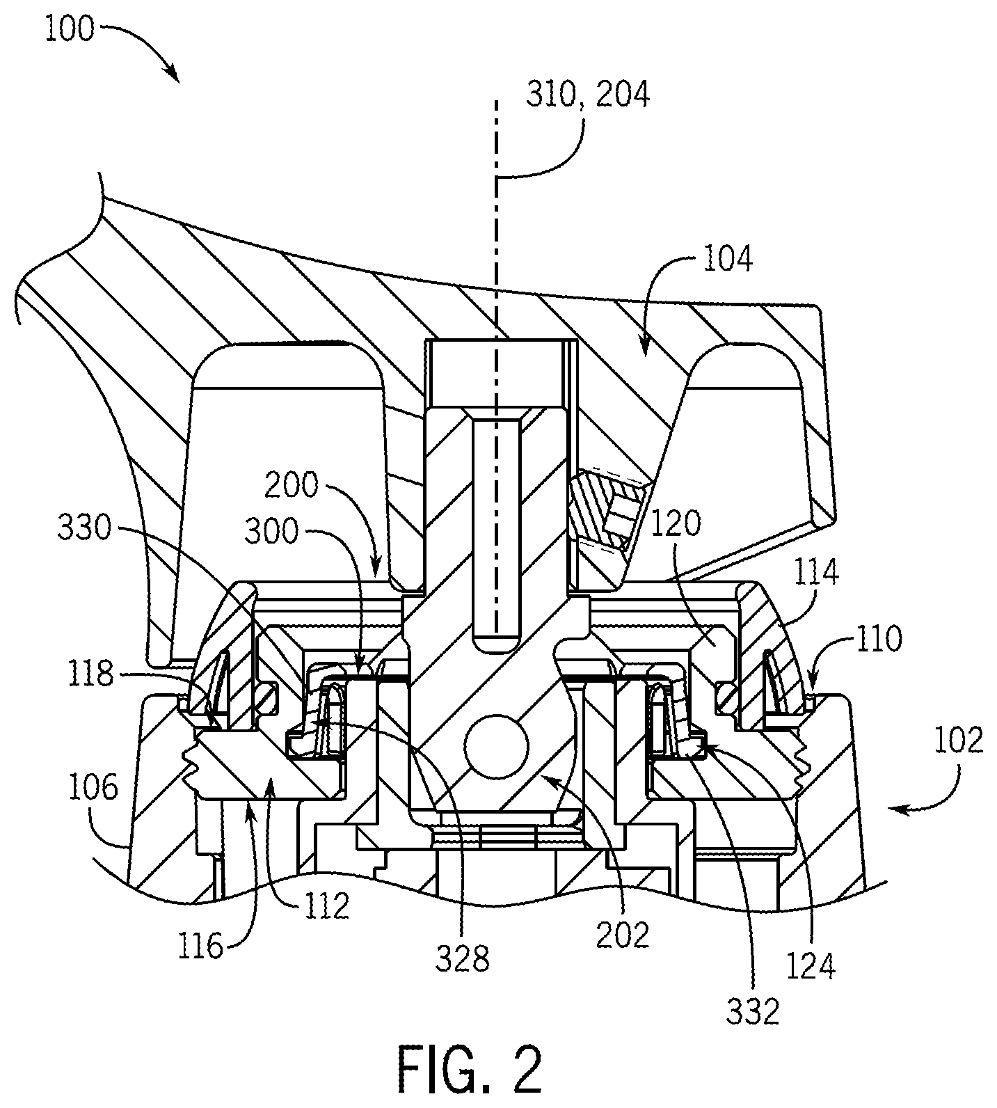 Patent US12305372 Figure 2 – Faucet assembly with friction ring