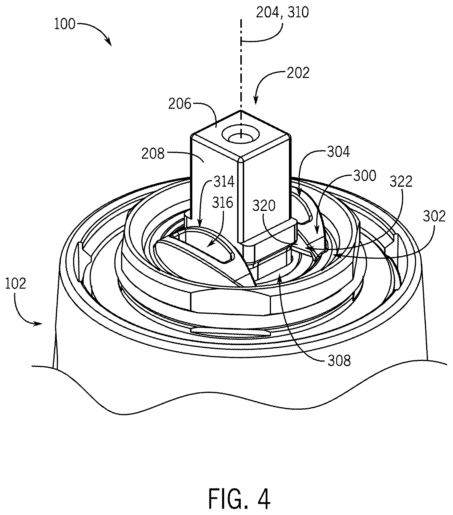 Patent US12305372 Figure 4 – Faucet assembly with friction ring