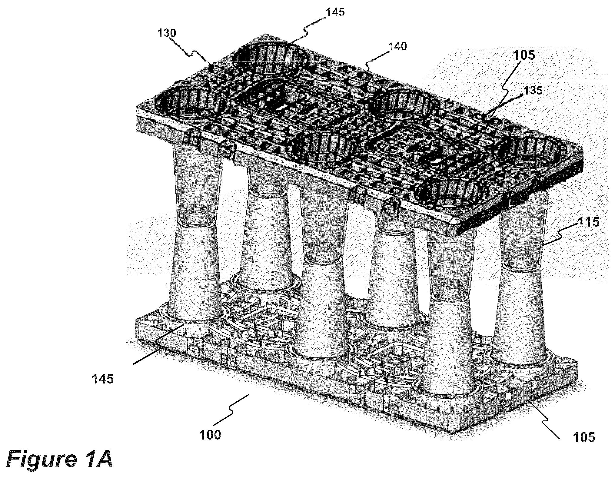 Patent US12305380 — Stormwater management crate assembly with tapered columns and arched side panels — Figure 1