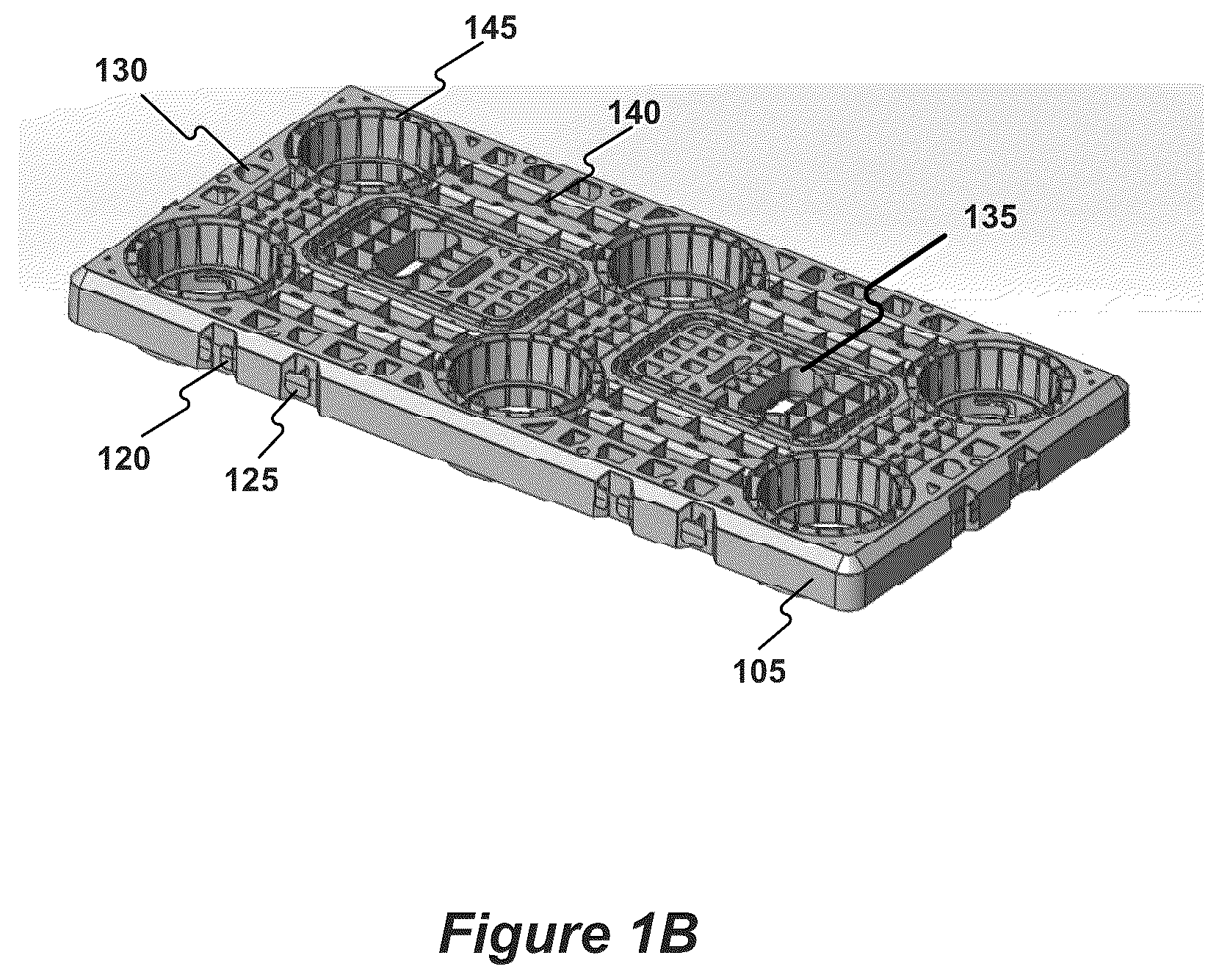Patent US12305380 Figure 2 – Stormwater management crate assembly with tapered columns and arched side panels