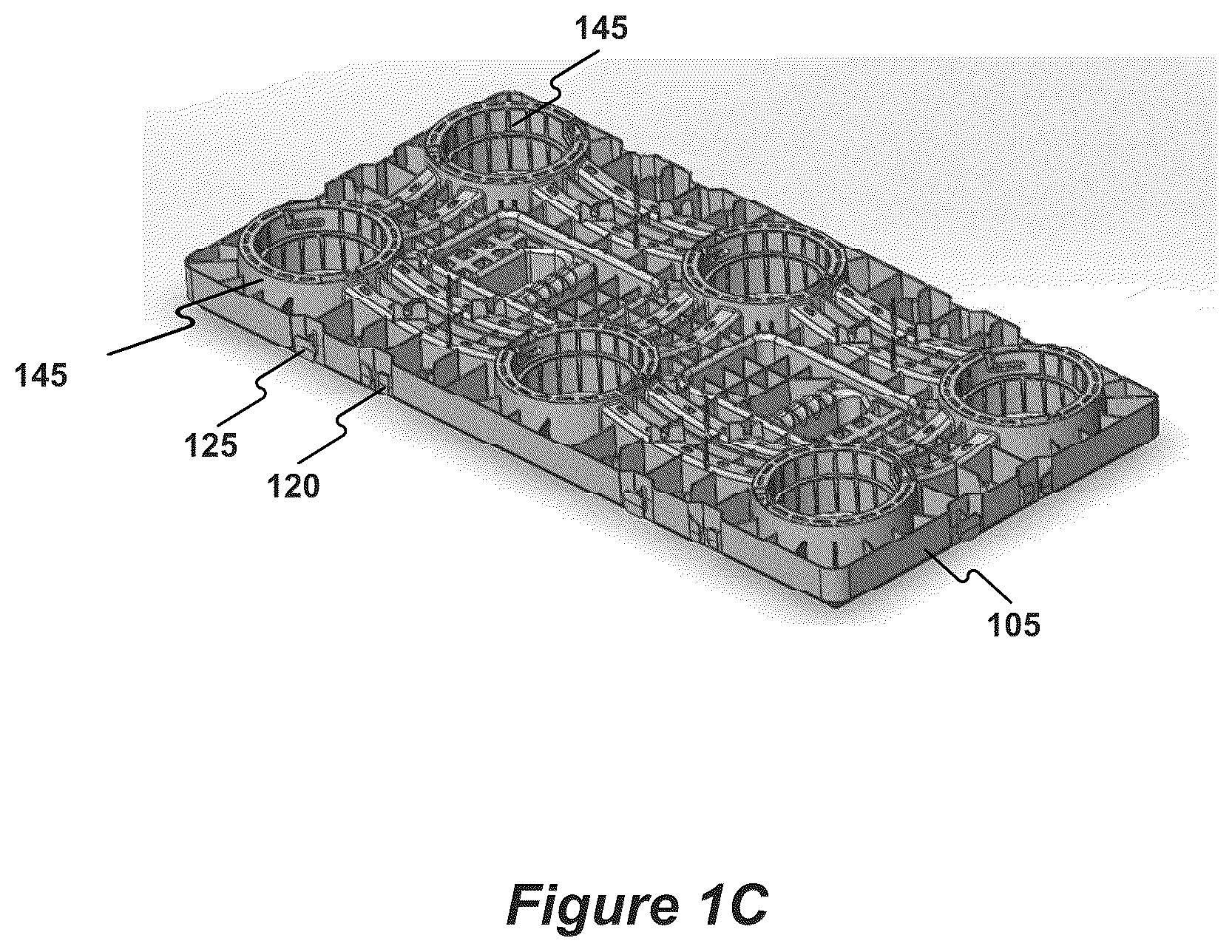 Patent US12305380 Figure 3 – Stormwater management crate assembly with tapered columns and arched side panels