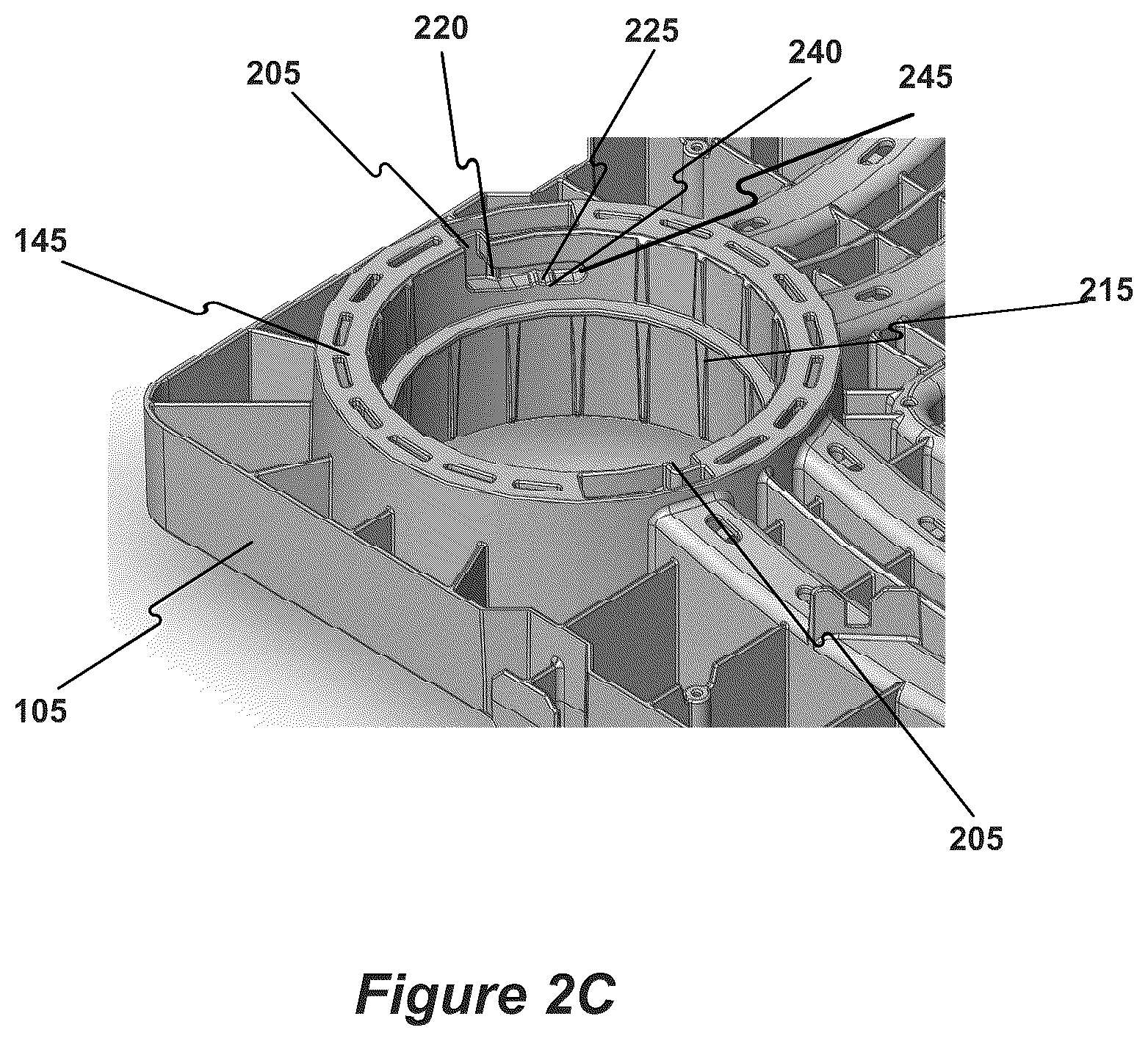 Patent US12305380 Figure 8 – Stormwater management crate assembly with tapered columns and arched side panels