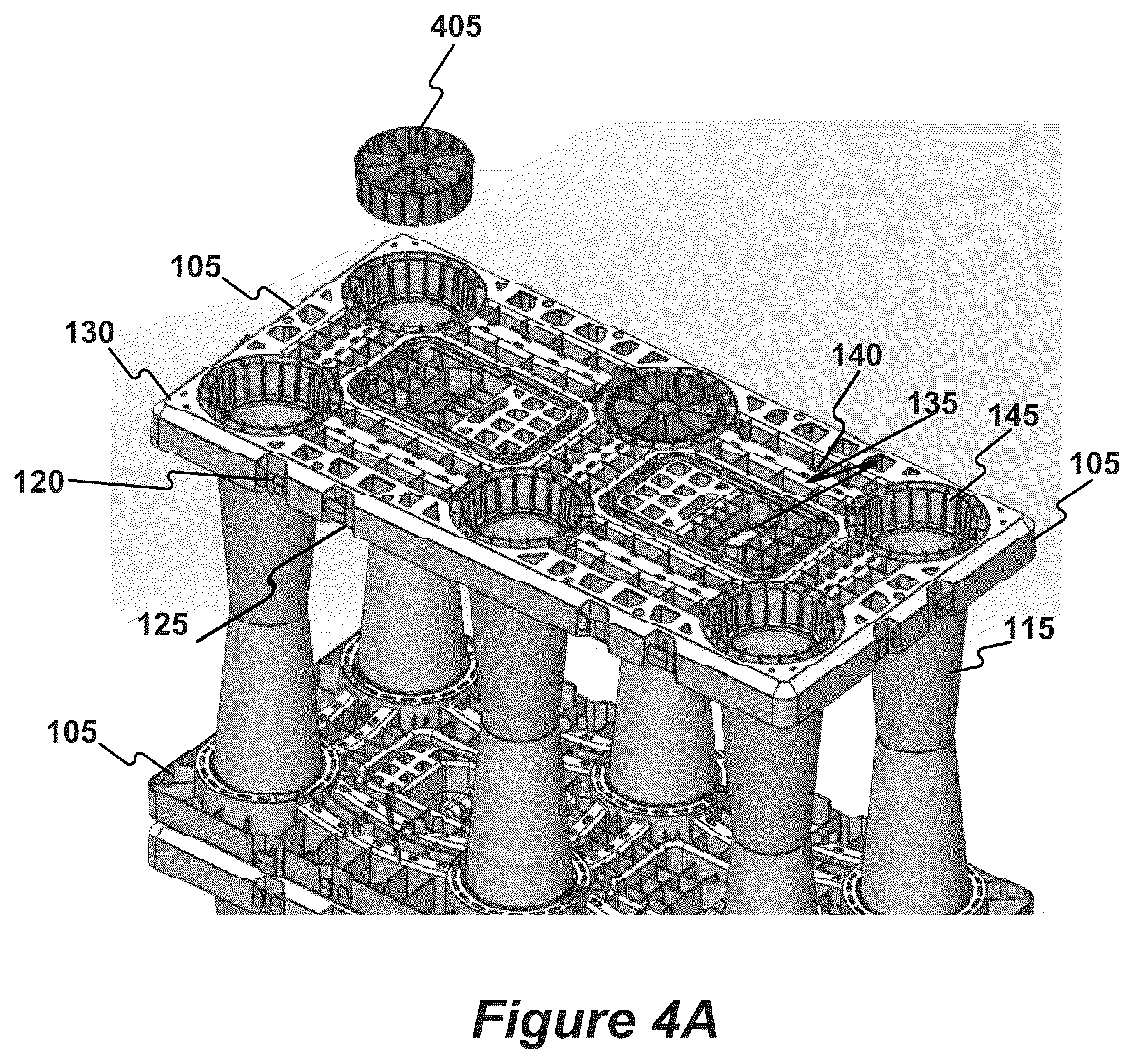 Patent US12305380 Figure 14 – Stormwater management crate assembly with tapered columns and arched side panels