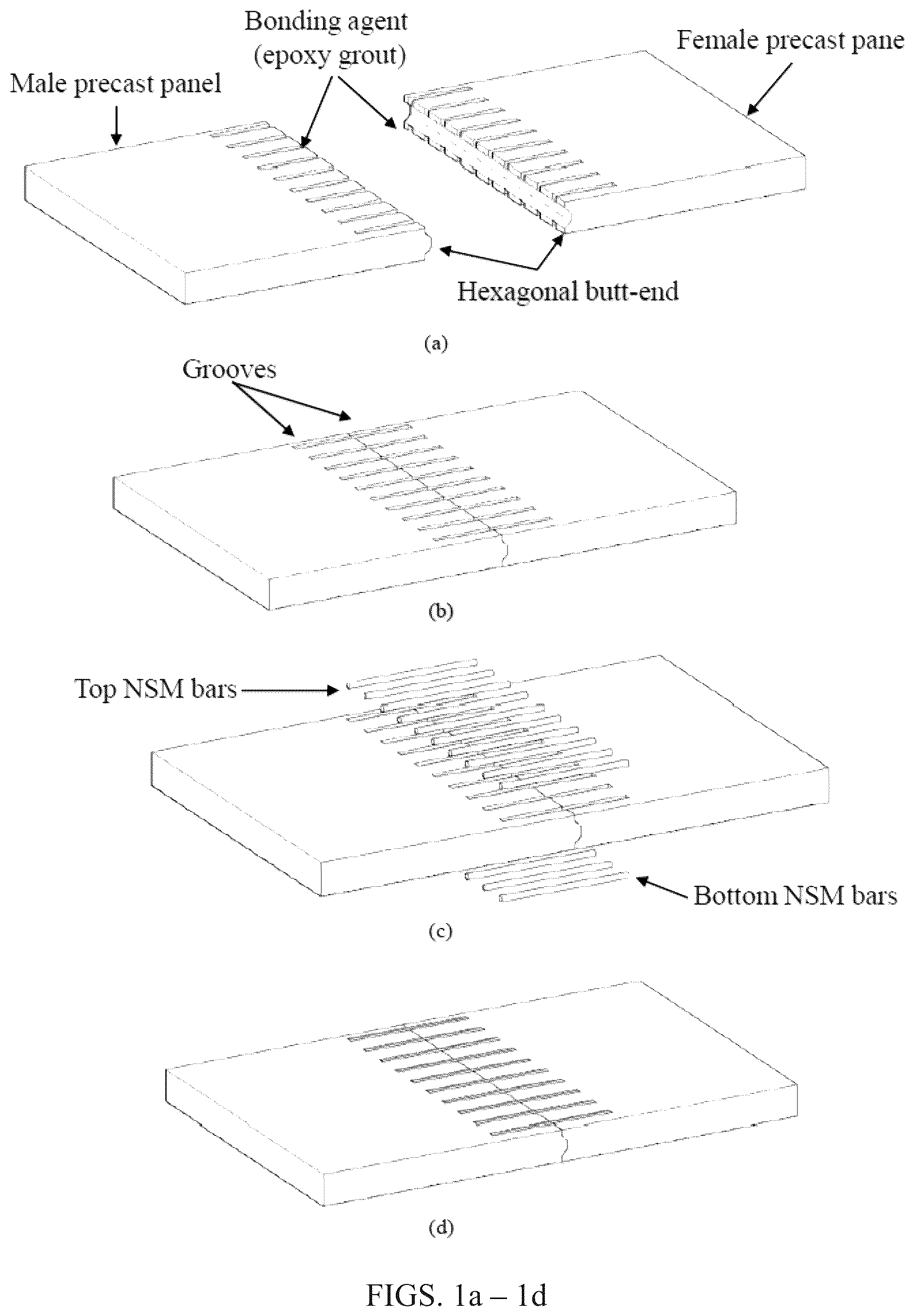 Patent US12305381 Figure 1 – Connection of precast concrete panels and walls using near surface mounted bars