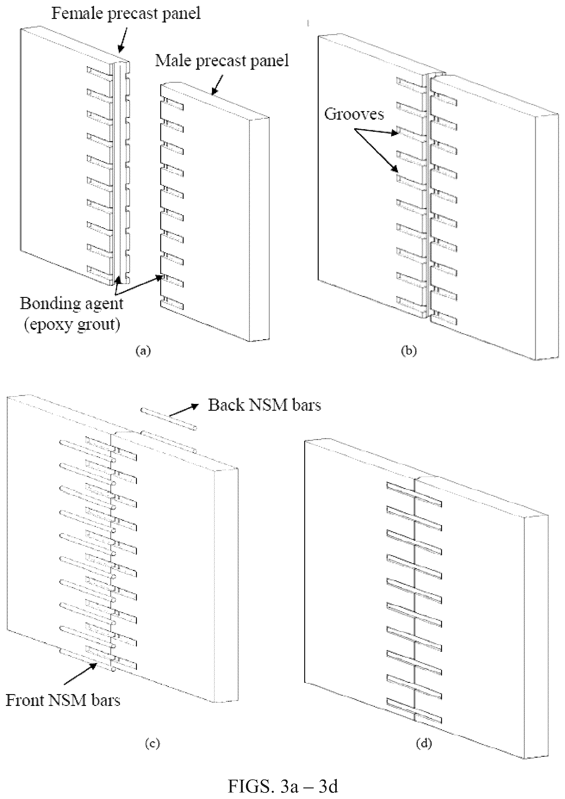 Patent US12305381 Figure 3 – Connection of precast concrete panels and walls using near surface mounted bars