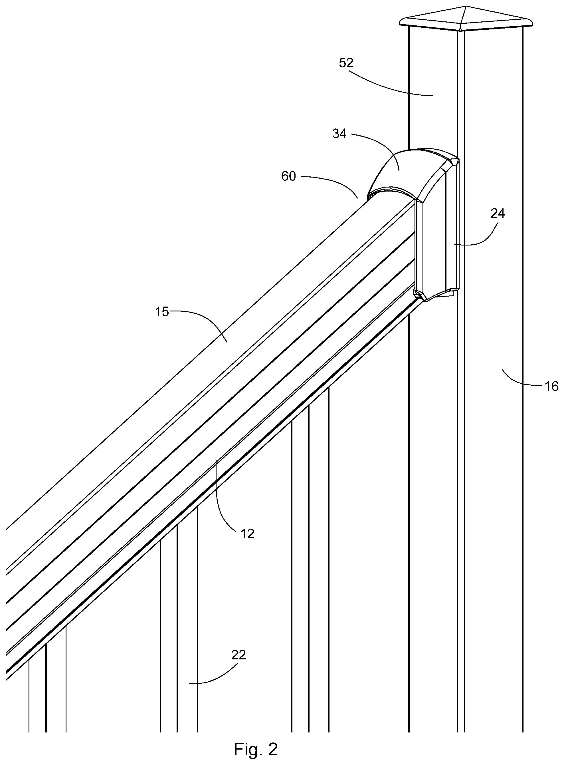 Patent US12305404 Figure 2 – Bracket for stair railings