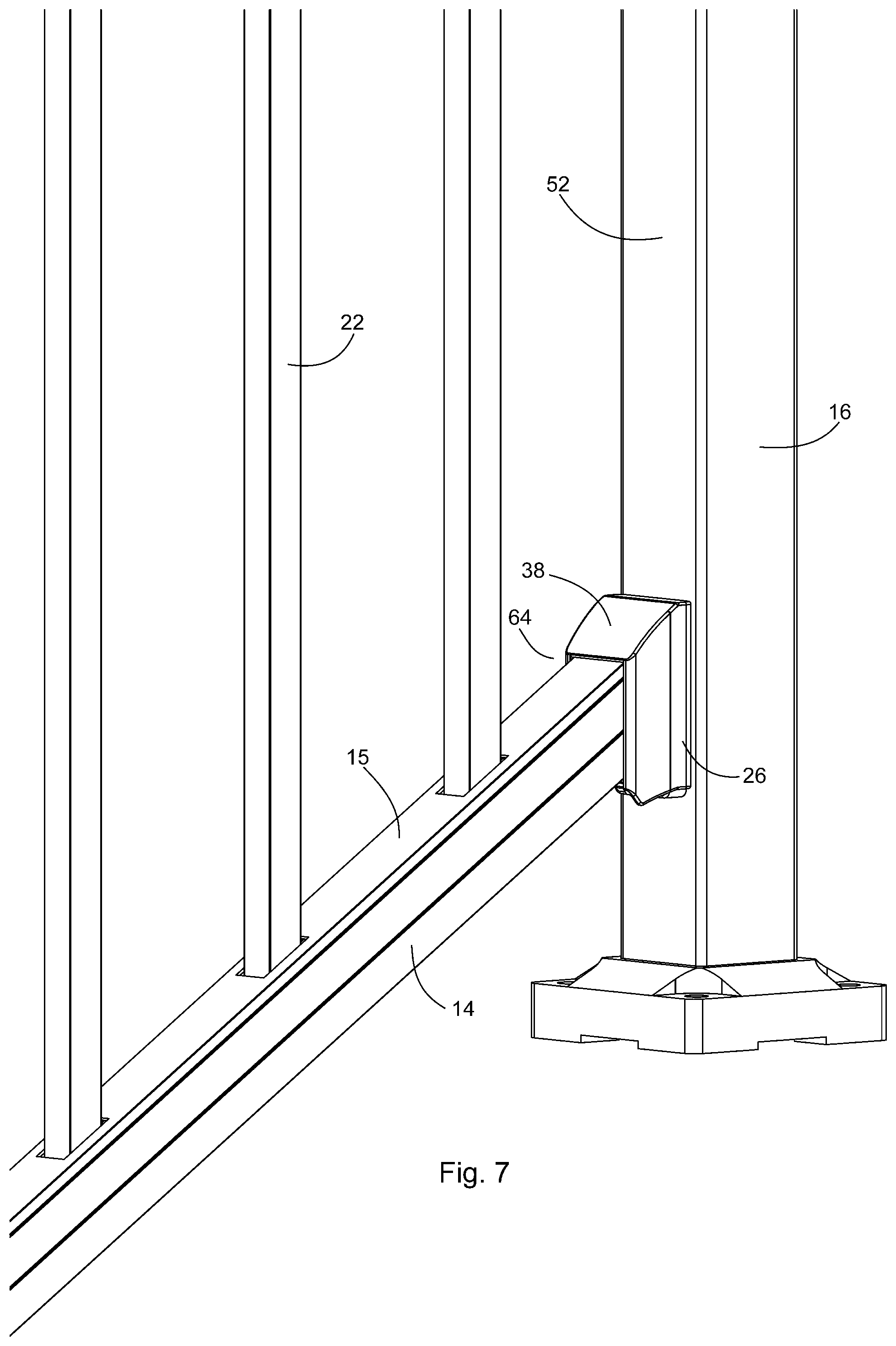 Patent US12305404 Figure 5 – Bracket for stair railings