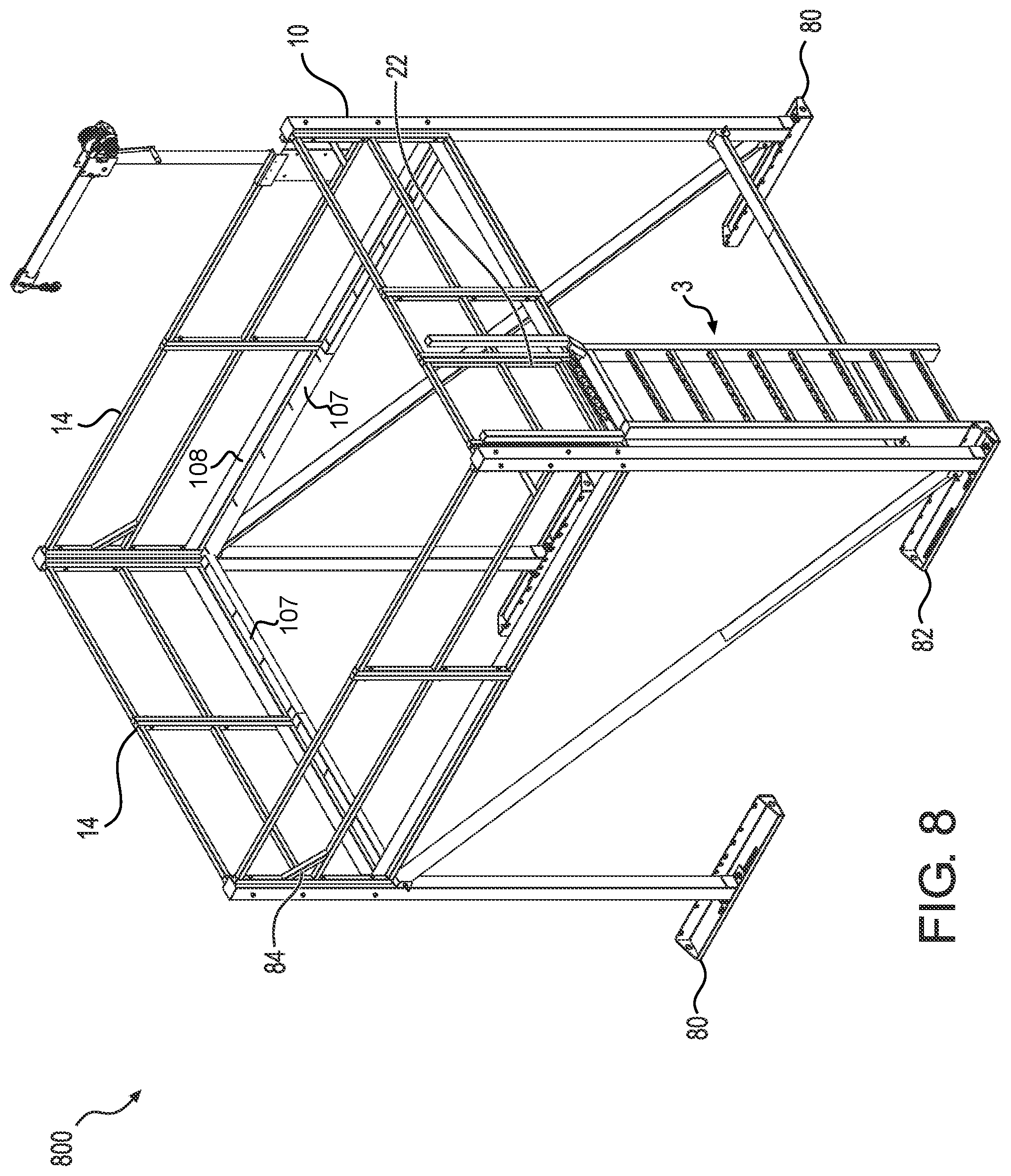 Patent US12305411 Figure 8 – System for accessing and/or allowing safe movement on a unit mounted on a structural support