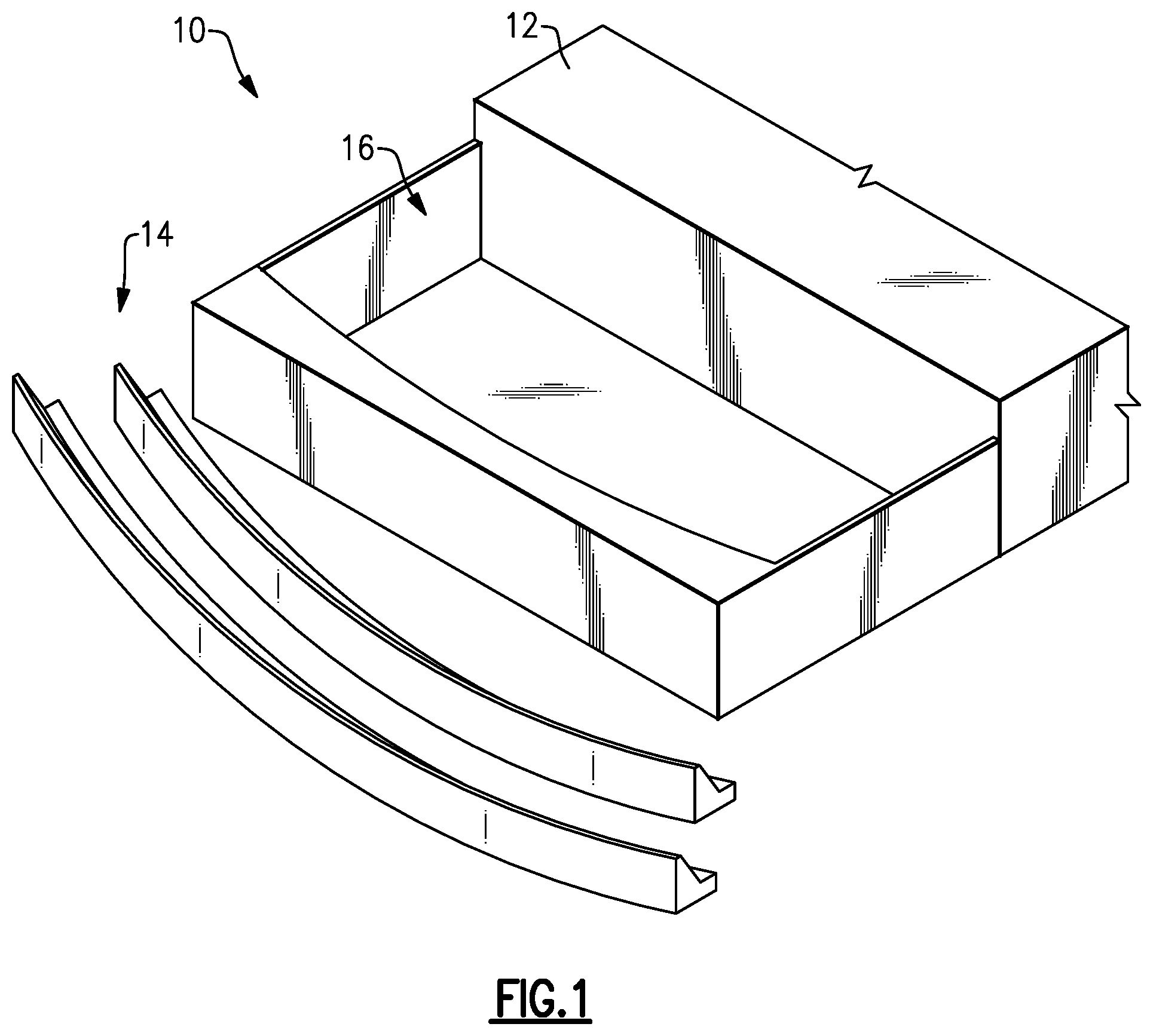 Patent US12305417 Figure 1 – Bracket assembly configured to support beams relative to orchestra pit fillers or stage extensions