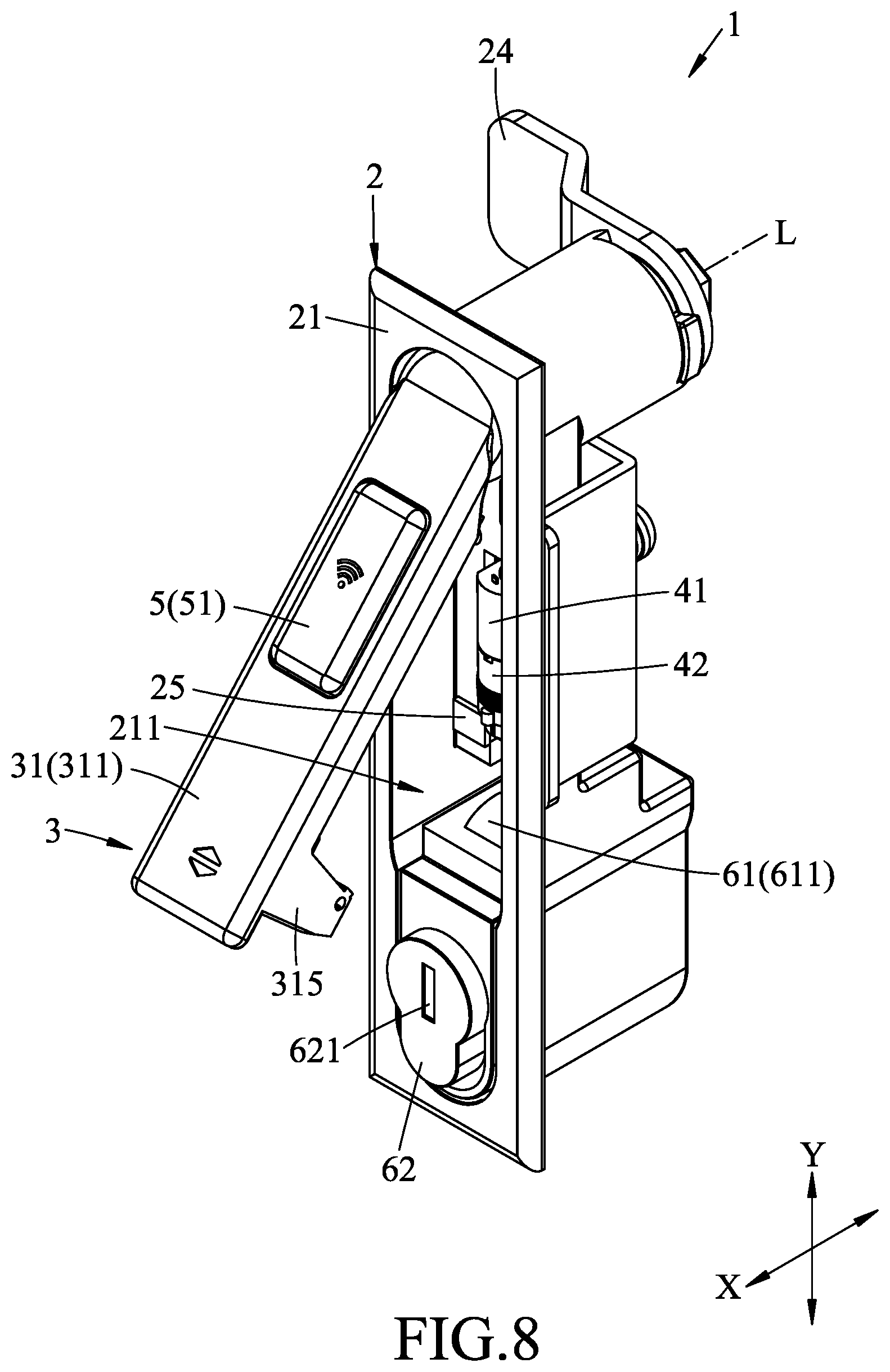 Patent US12305426 Figure 8 – Electronic cabinet lock