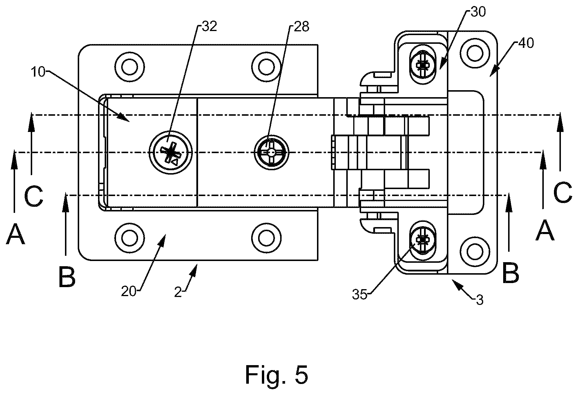 Patent US12305441 Figure 5 – Cushioned hinge for doors of furniture items and the like