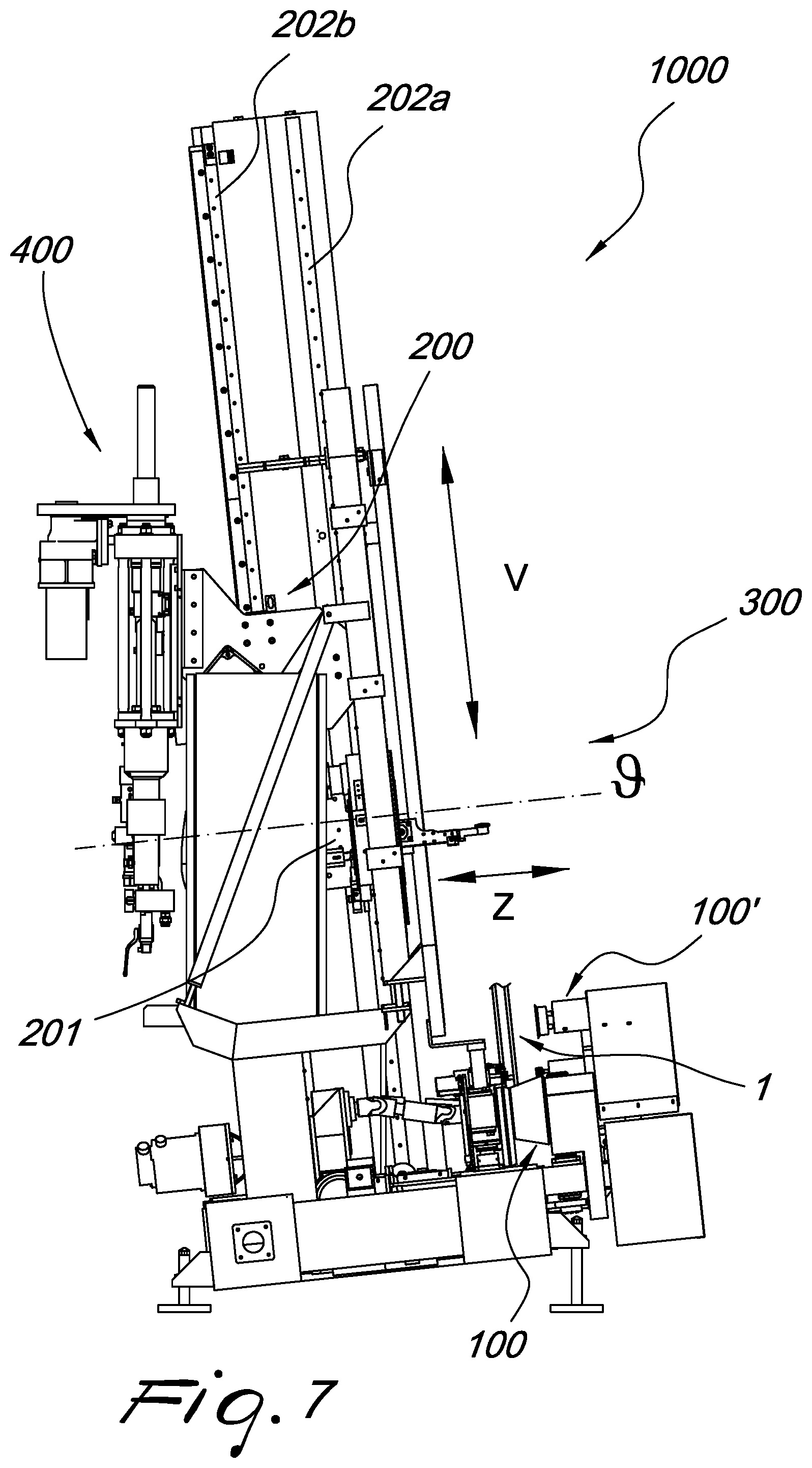Patent US12305442 Figure 7 – Automatic machine and automatic method for sealing the perimetric edge of insulating glass constituted by glass panes of different dimensions