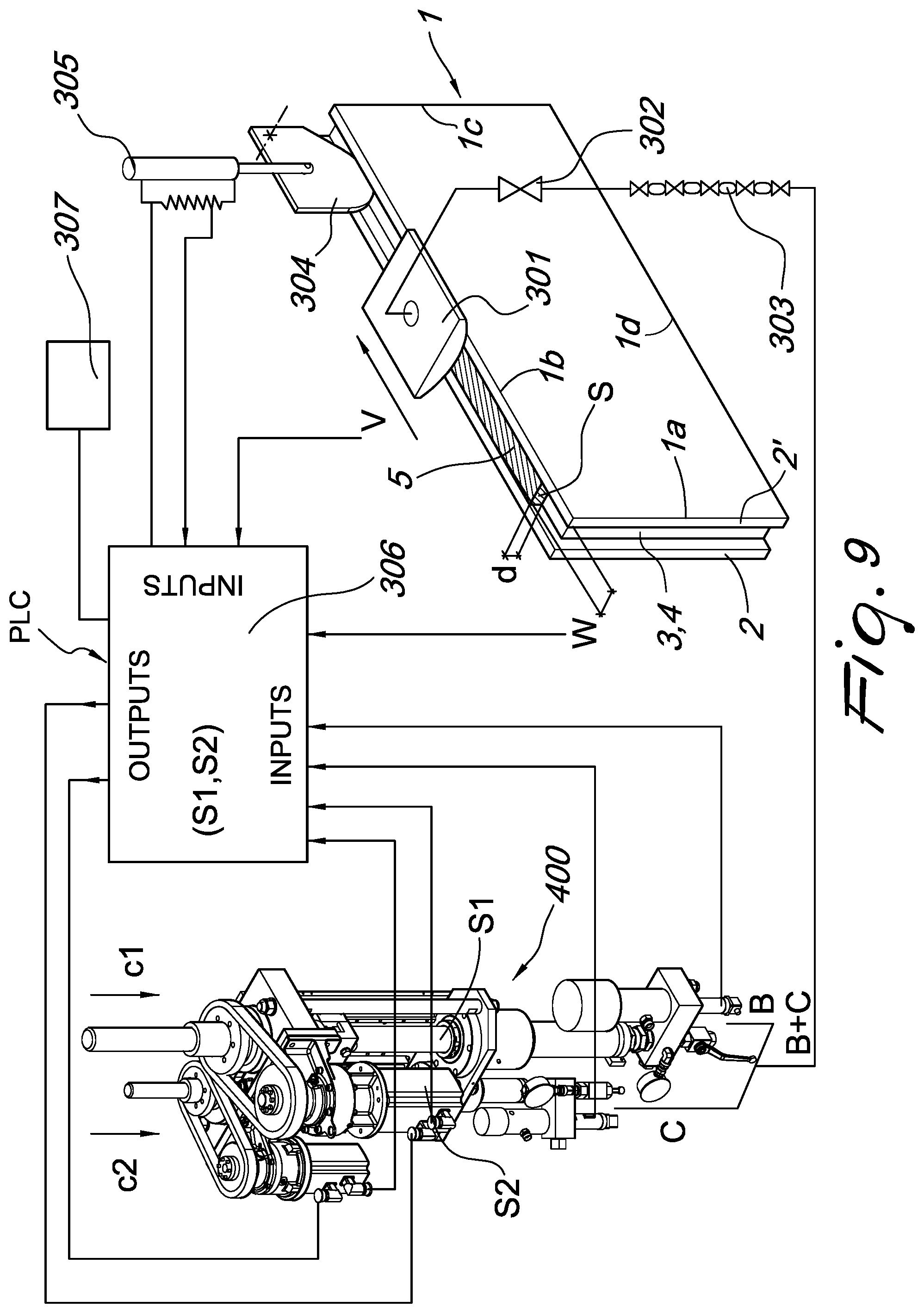 Patent US12305442 Figure 9 – Automatic machine and automatic method for sealing the perimetric edge of insulating glass constituted by glass panes of different dimensions