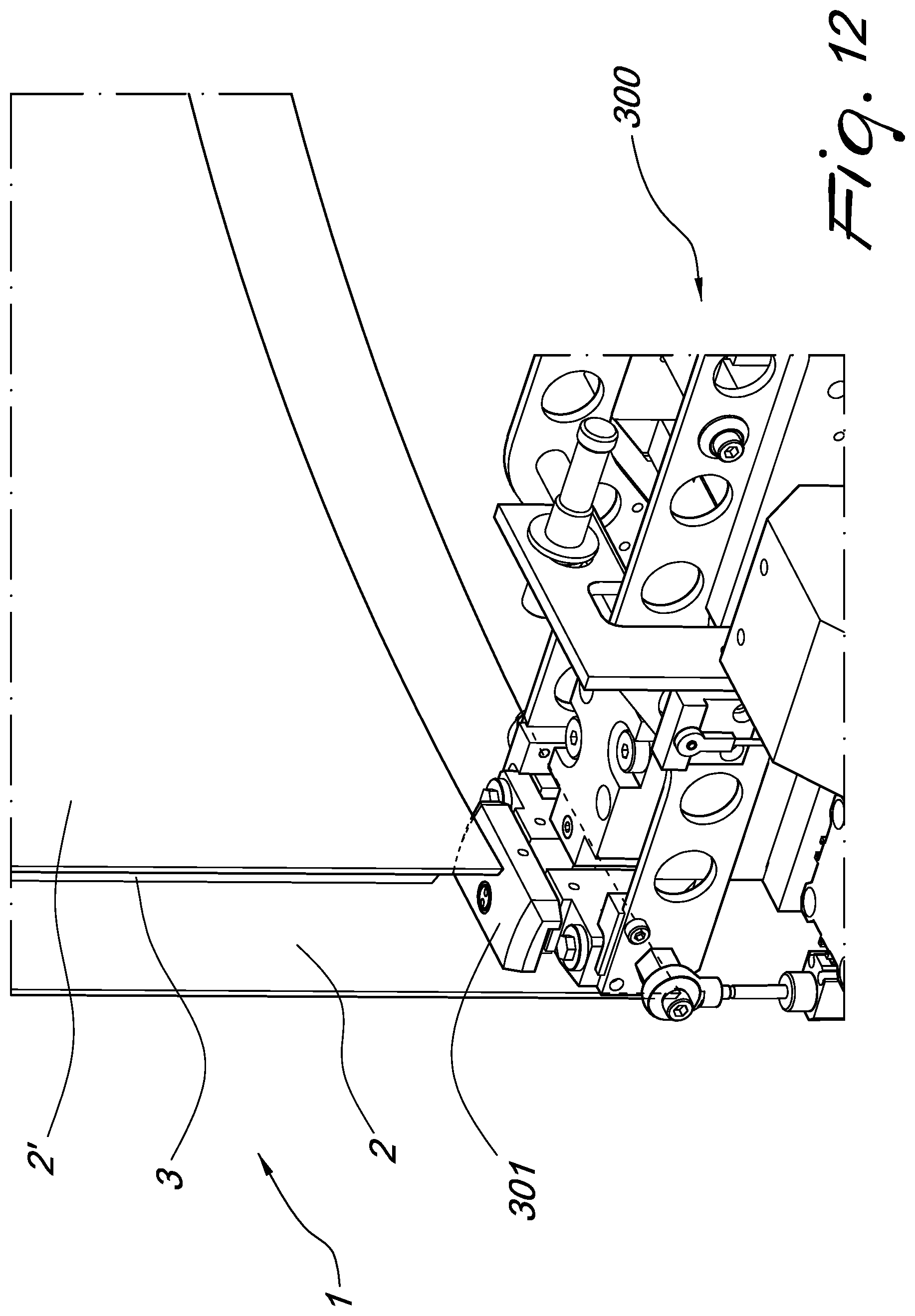 Patent US12305442 Figure 12 – Automatic machine and automatic method for sealing the perimetric edge of insulating glass constituted by glass panes of different dimensions