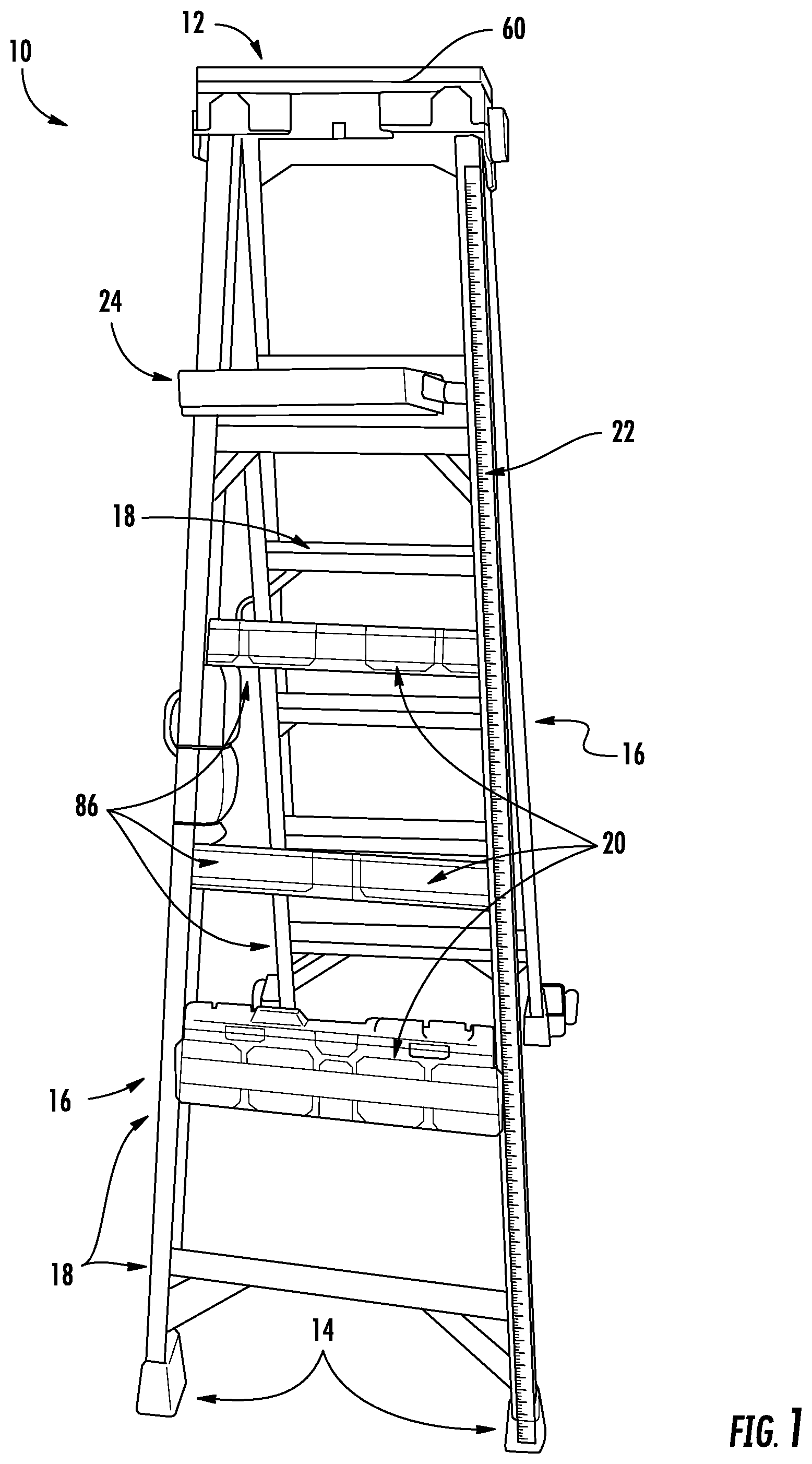 Patent US12305447 Figure 1 – Increased and improved functionality for a ladder