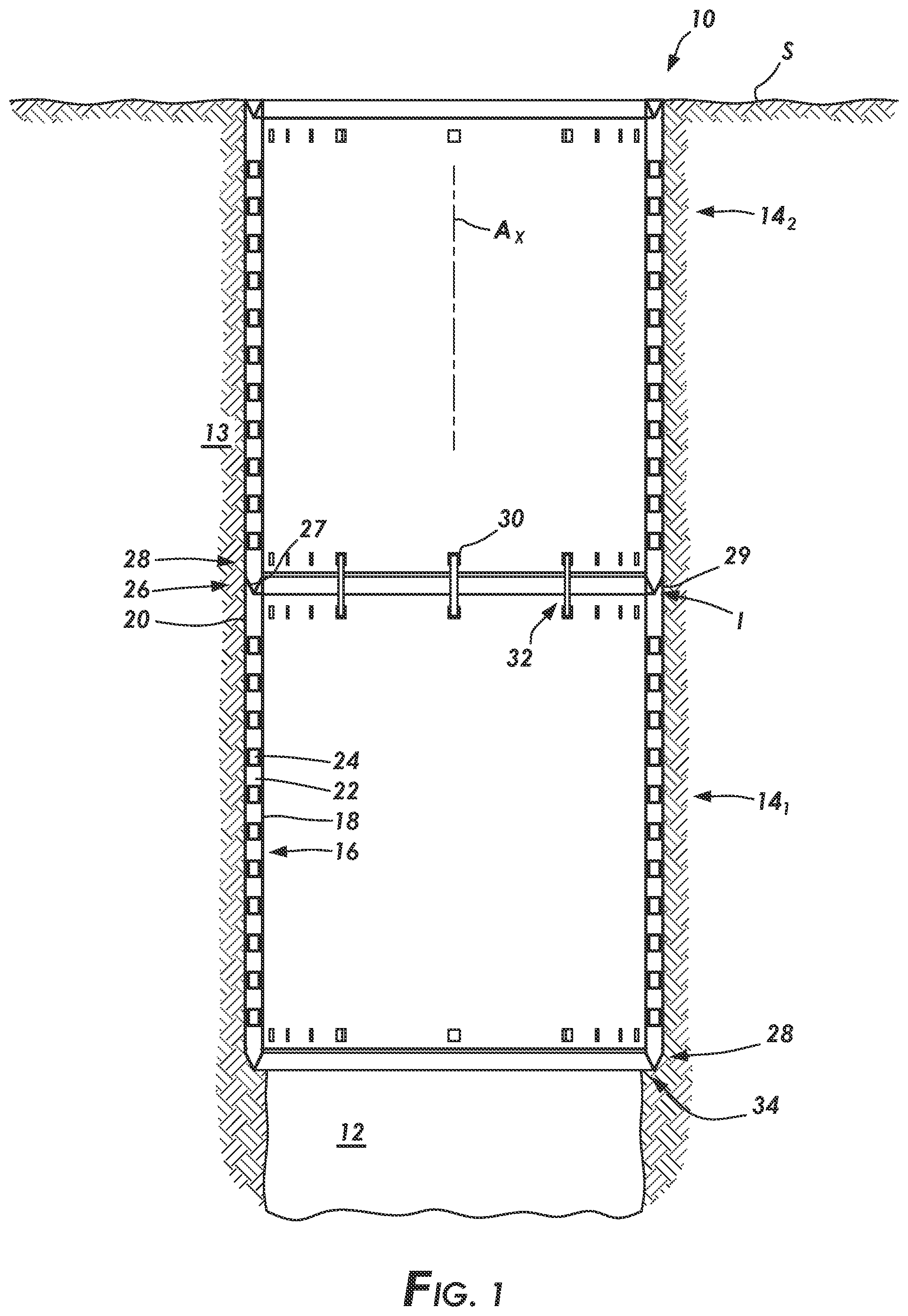 Patent US12305464 Figure 1 – Well cellar with closed contour structured wall