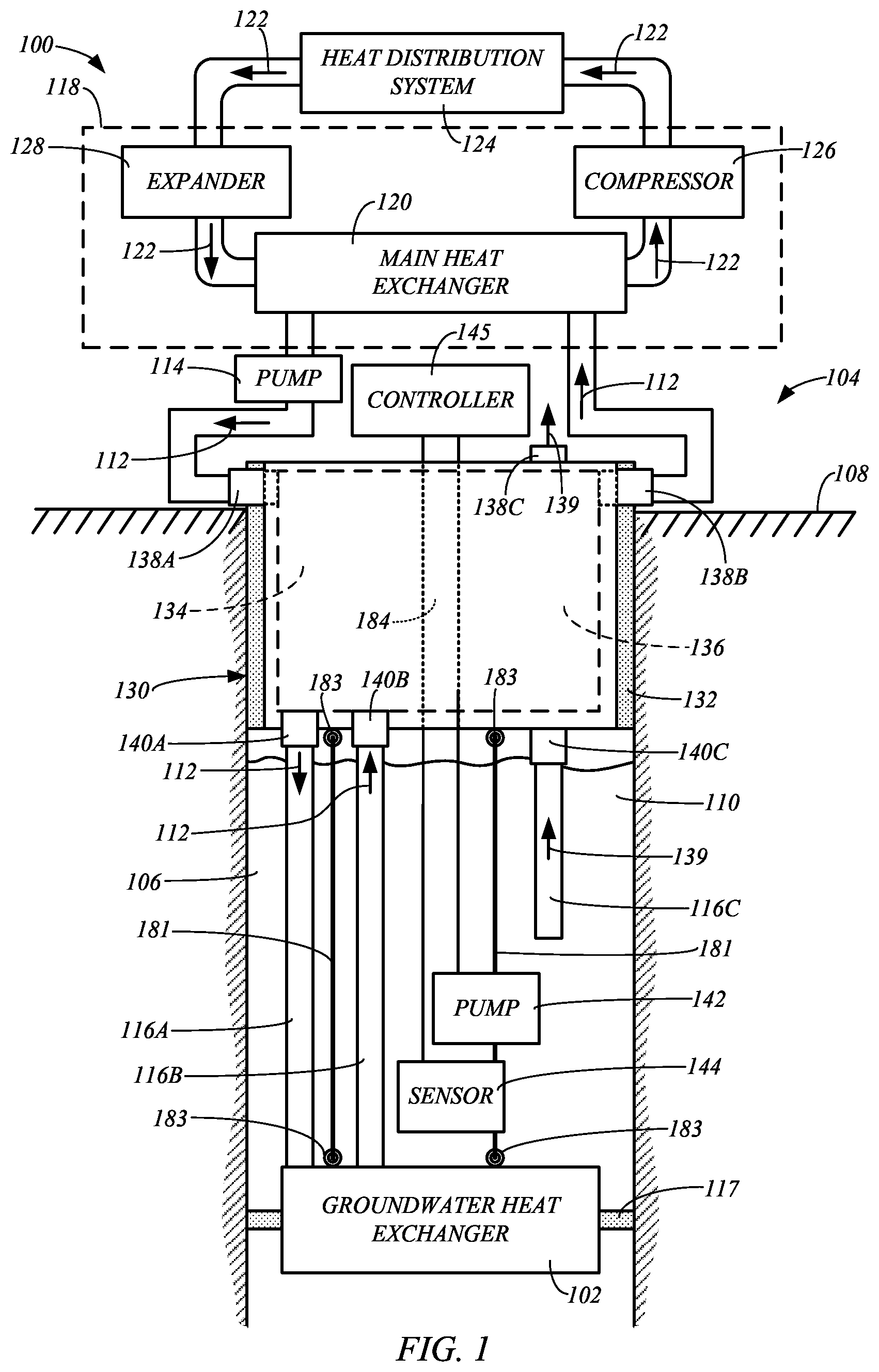 Patent US12305467 Figure 1 – Spool-type pitless adapter for groundwater heat exchanger