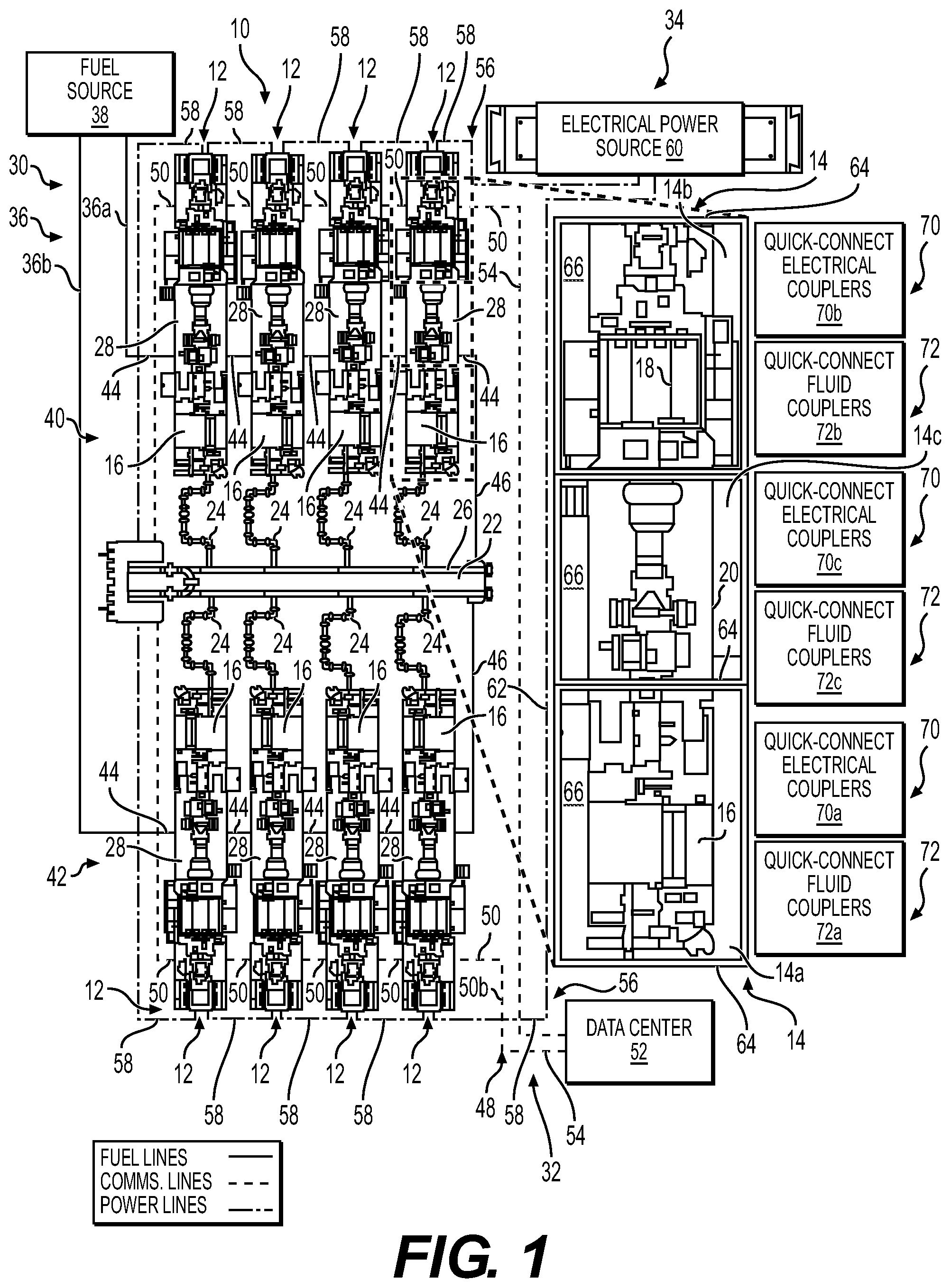 Patent US12305495 Figure 1 – Systems and methods for exchanging fracturing components of a hydraulic fracturing unit
