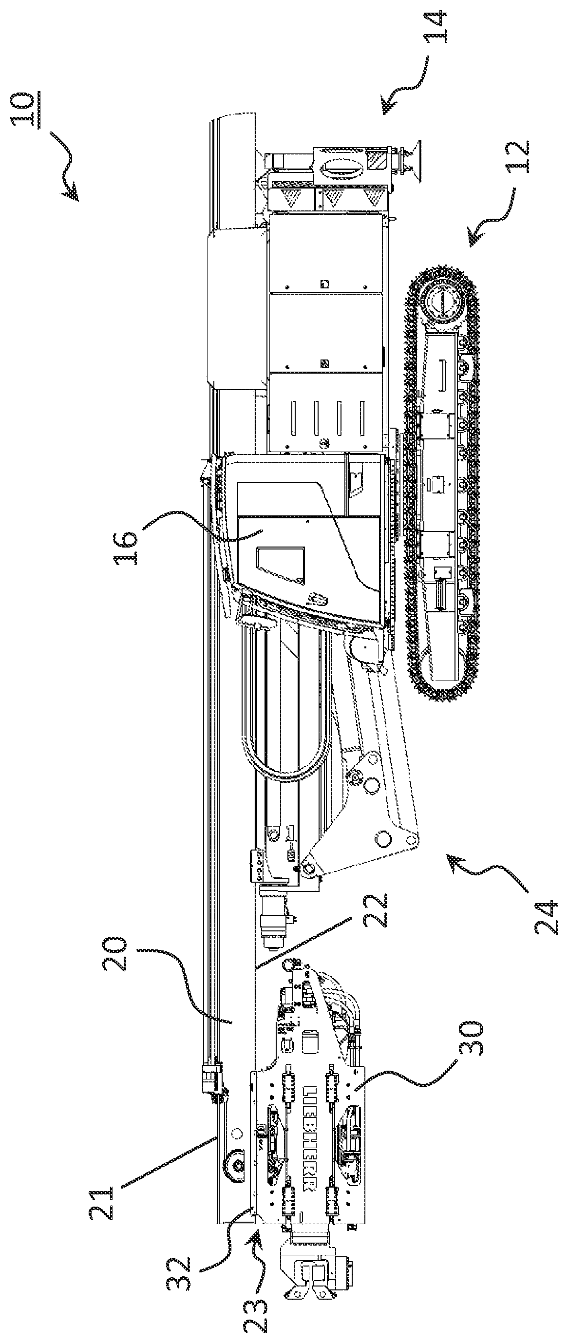 Patent US12305509 Figure 1 – Work machine with leader