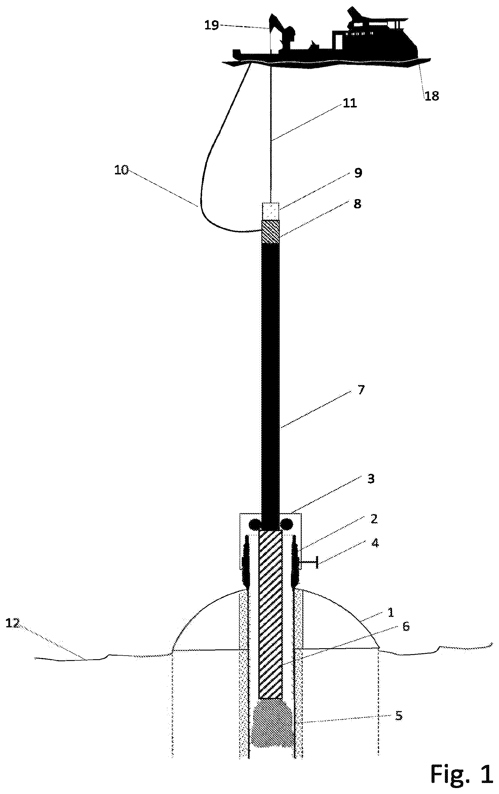 Patent US12305513 Figure 1 – Rigless drilling and wellhead installation
