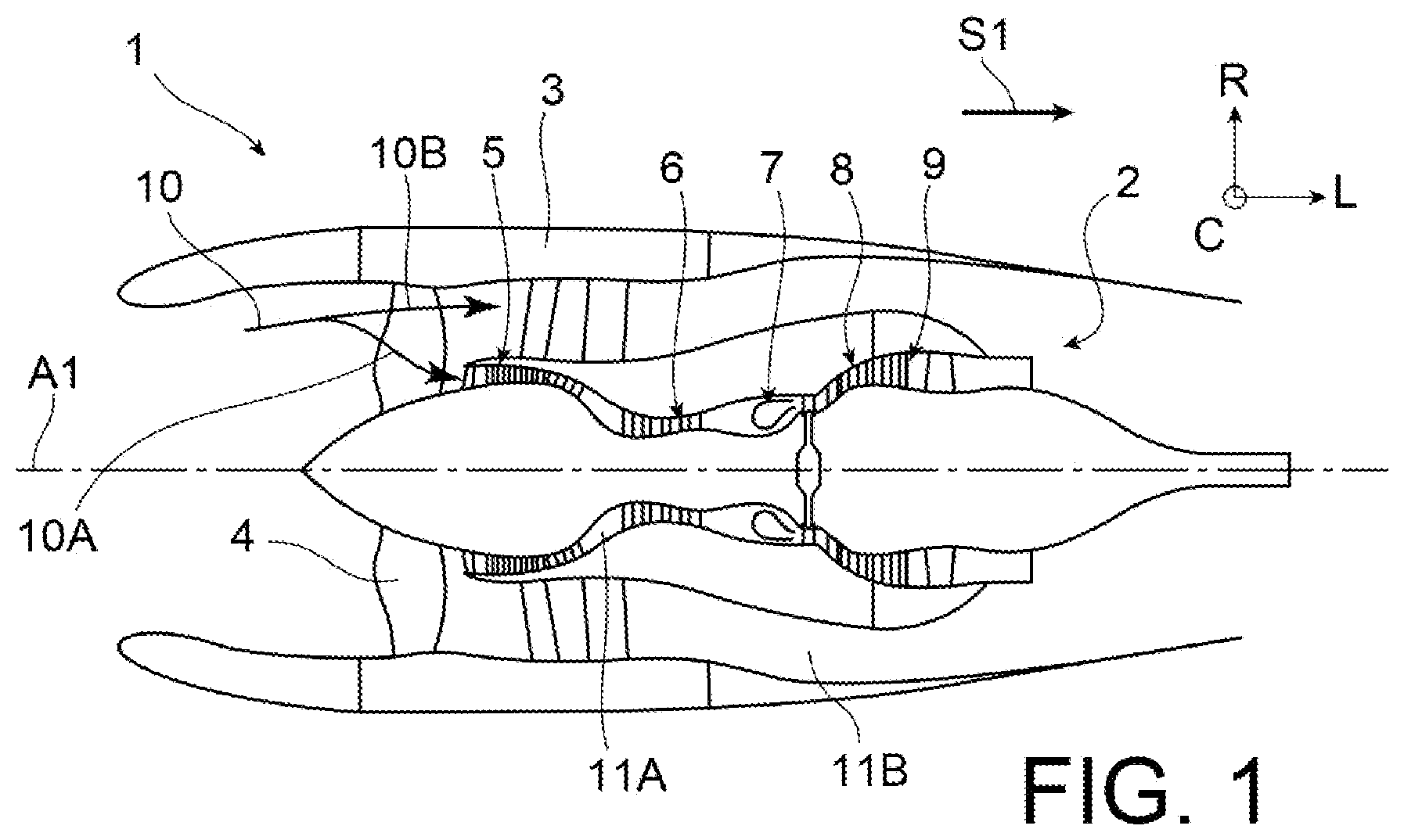Patent US12305515 Figure 1 – Device for sealing and reinjecting a bypass flow for a turbine nozzle