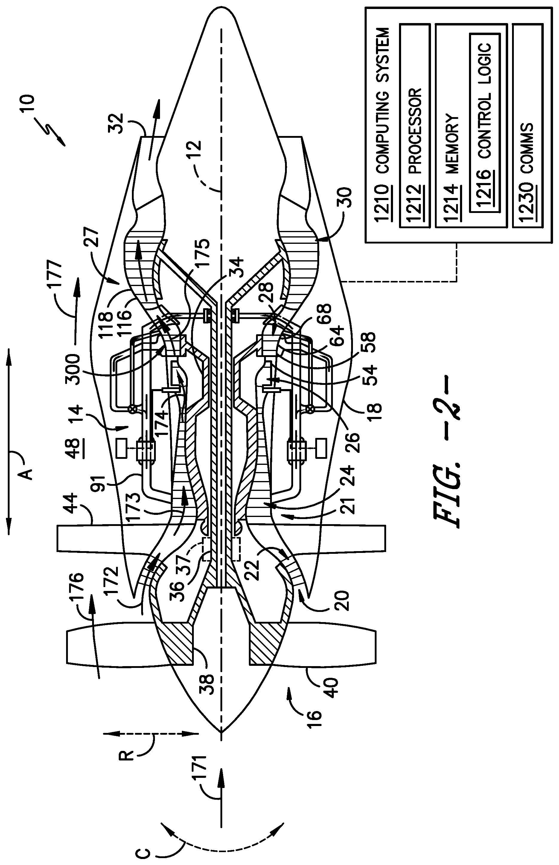 Patent US12305516 Figure 2 – Gas turbine engine with a fluid conduit system and a method of operating the same