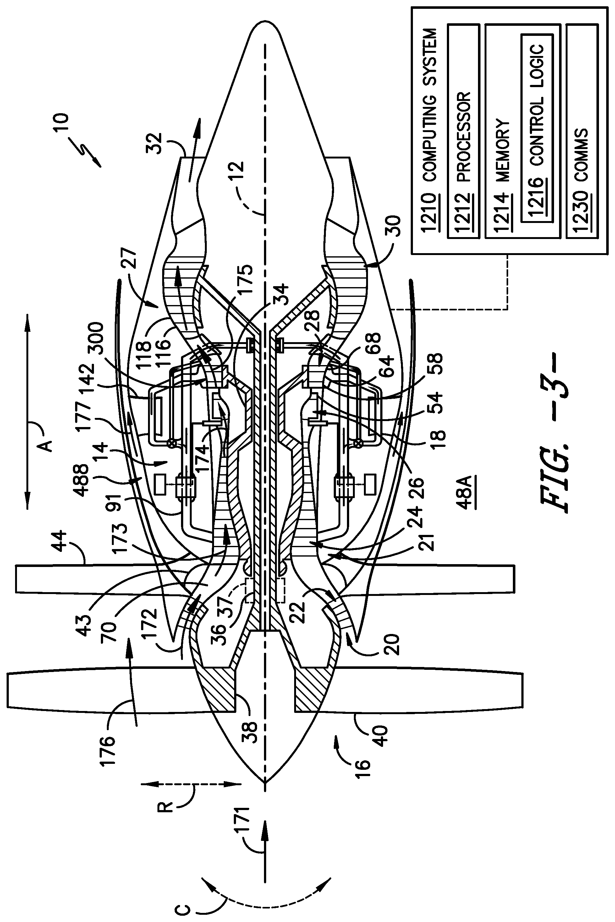 Patent US12305516 Figure 3 – Gas turbine engine with a fluid conduit system and a method of operating the same