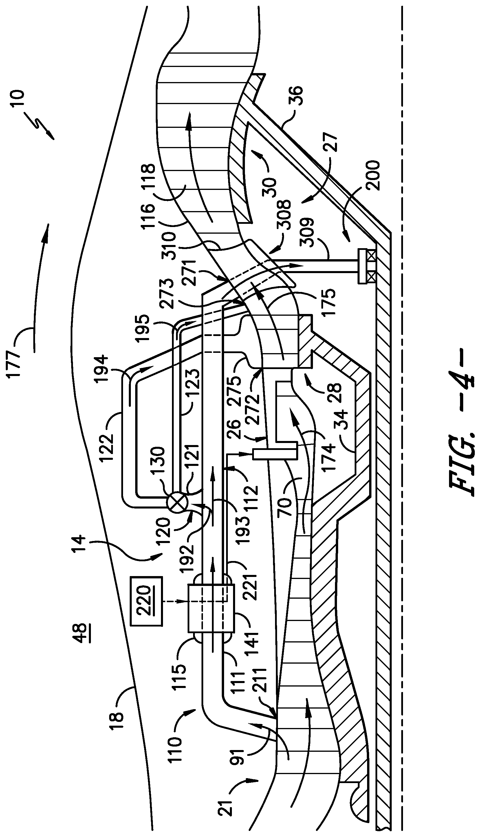 Patent US12305516 Figure 4 – Gas turbine engine with a fluid conduit system and a method of operating the same