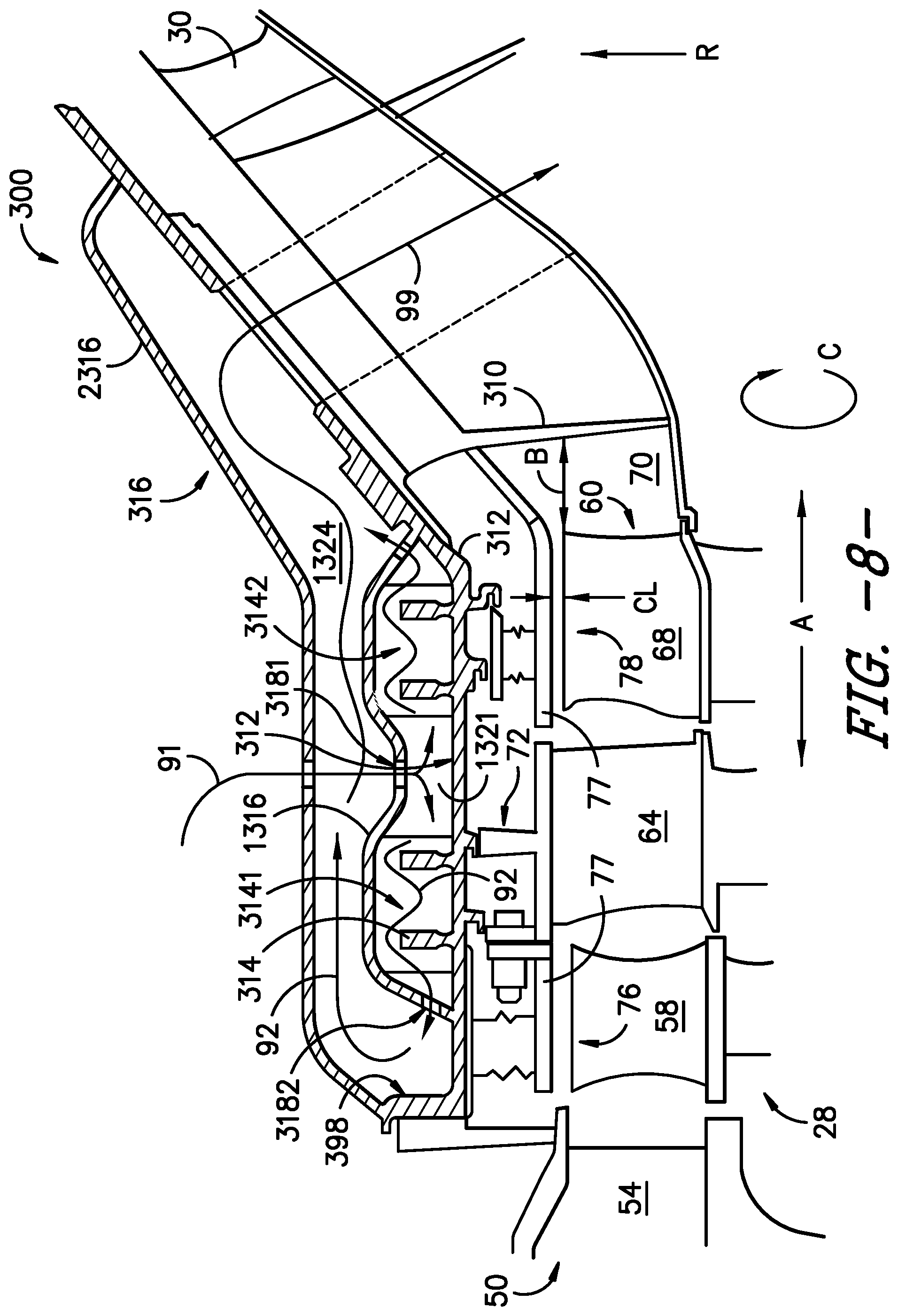 Patent US12305516 Figure 9 – Gas turbine engine with a fluid conduit system and a method of operating the same