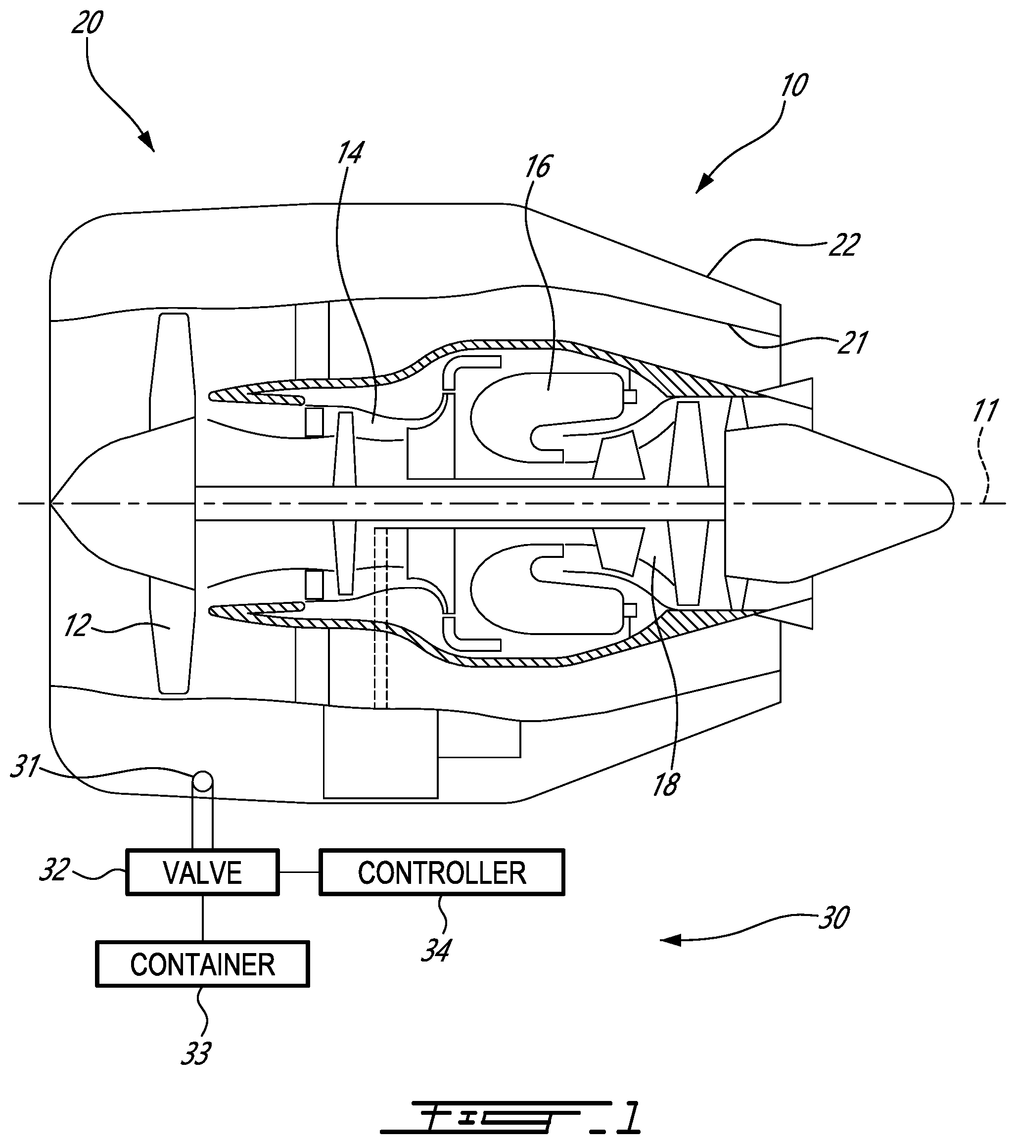 Patent US12305520 Figure 1 – Method of mitigating corrosion and erosion in an aircraft engine