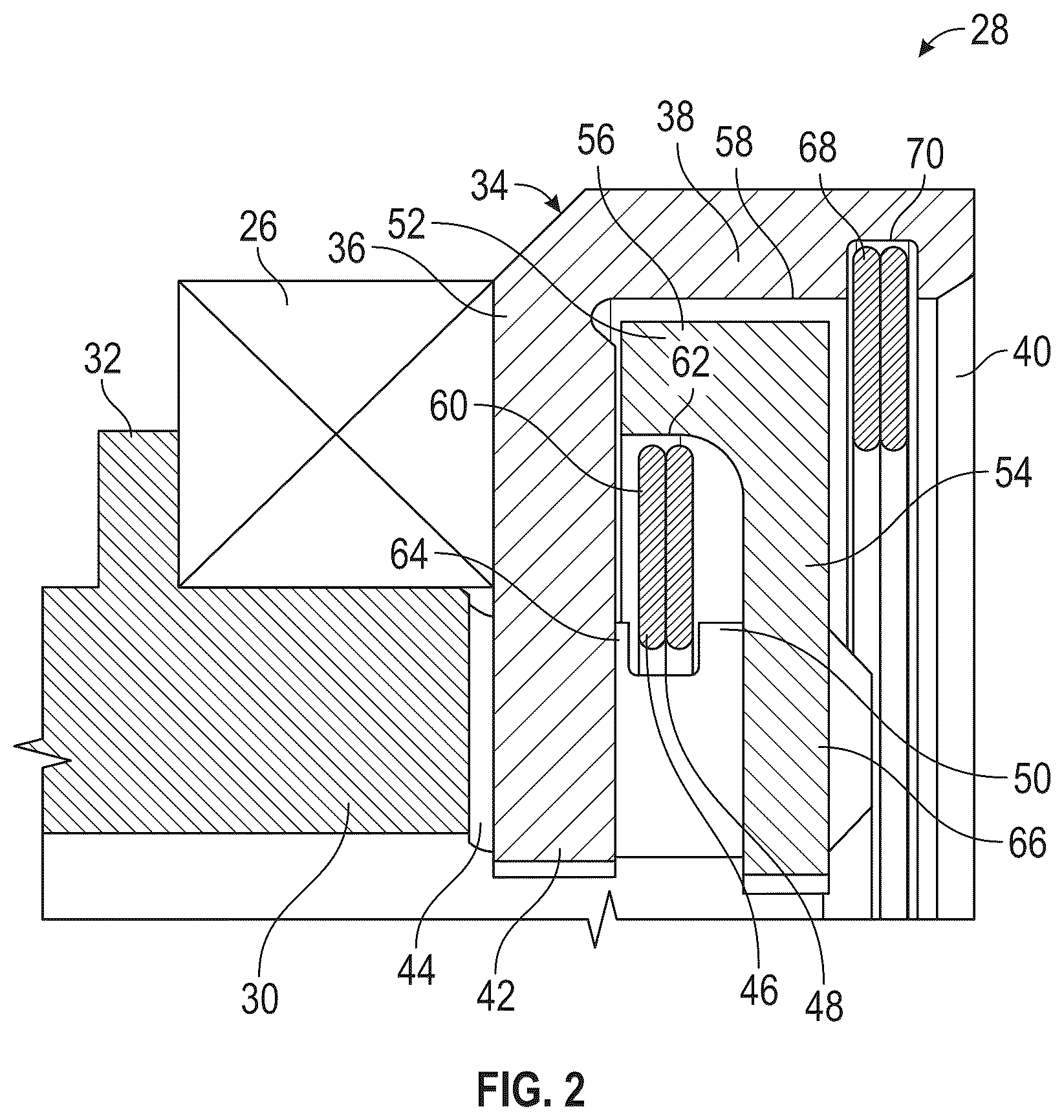 Patent US12305521 Figure 2 – Retaining ring centrifugal growth limiter