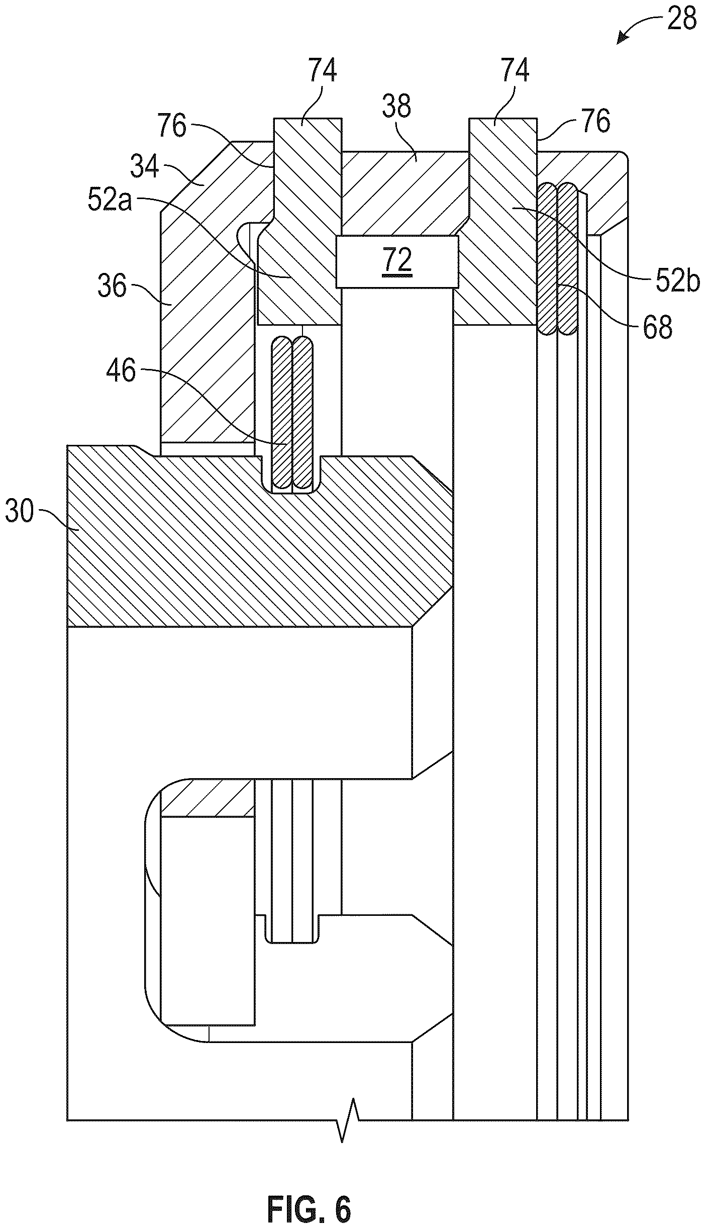Patent US12305521 Figure 5 – Retaining ring centrifugal growth limiter