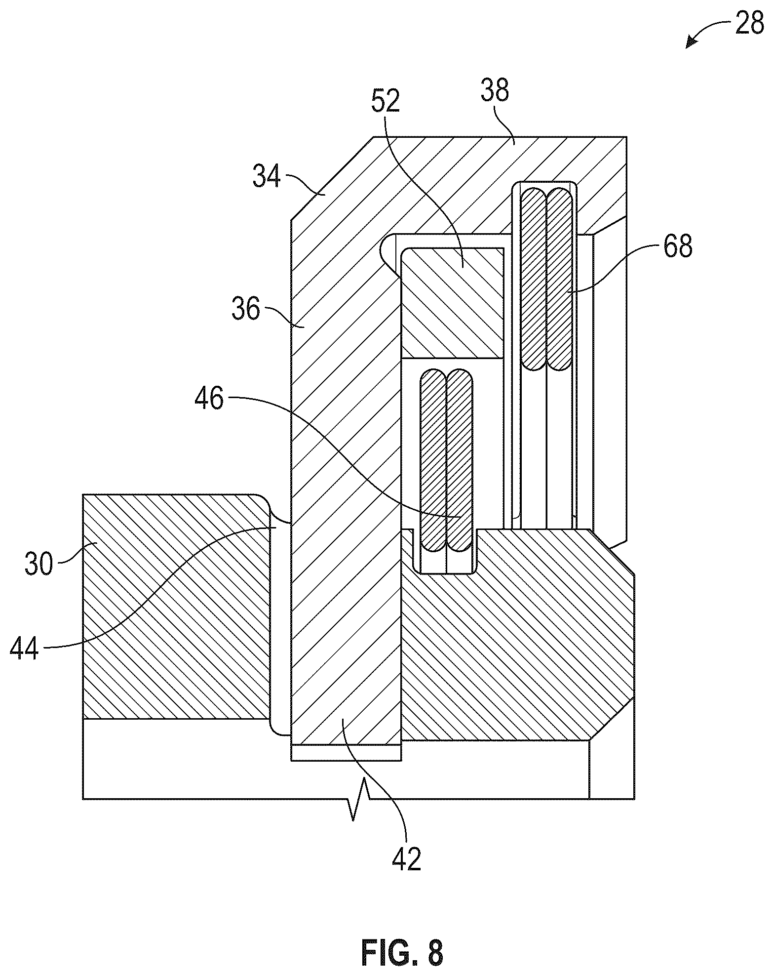 Patent US12305521 Figure 7 – Retaining ring centrifugal growth limiter