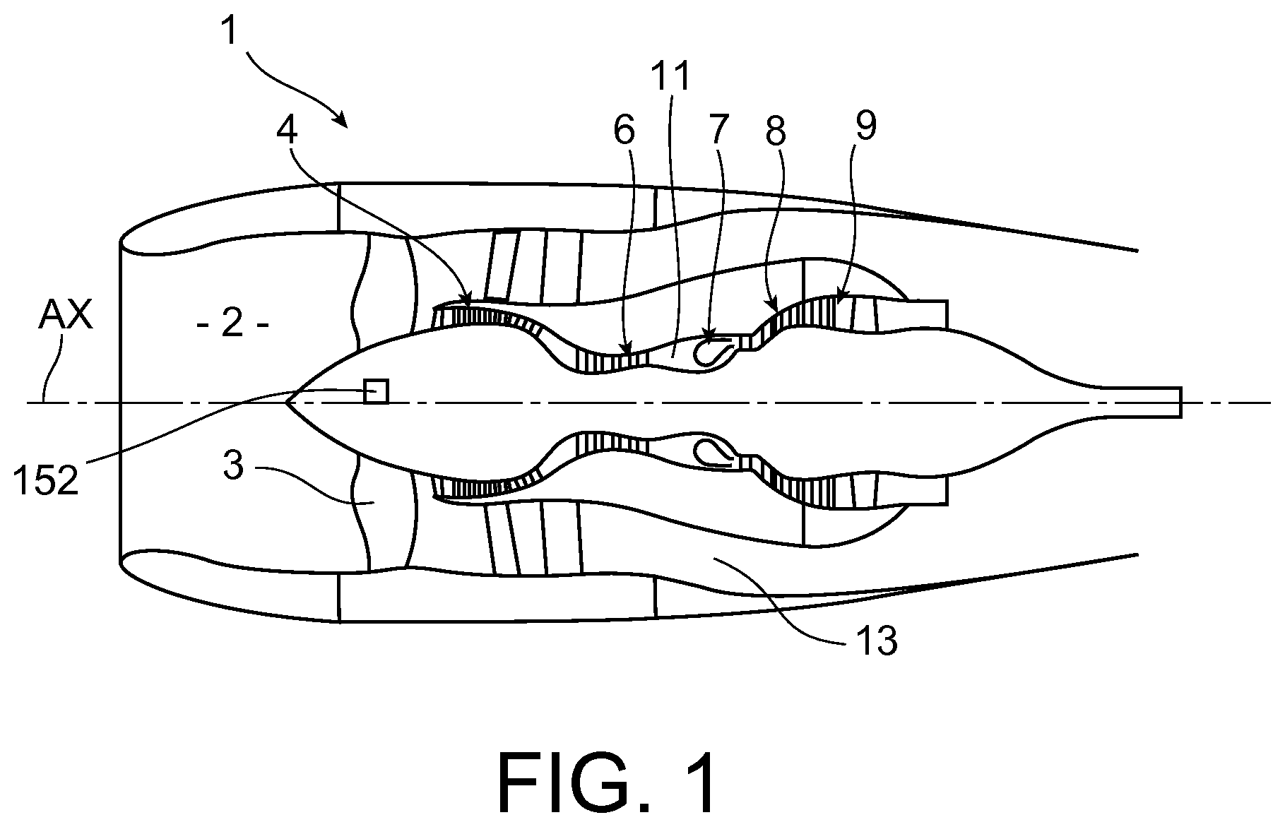 Patent US12305522 — Turbomachine lubrication system comprising a bypass for preferentially supplying lubricant to a low-speed reduction gear — Figure 1