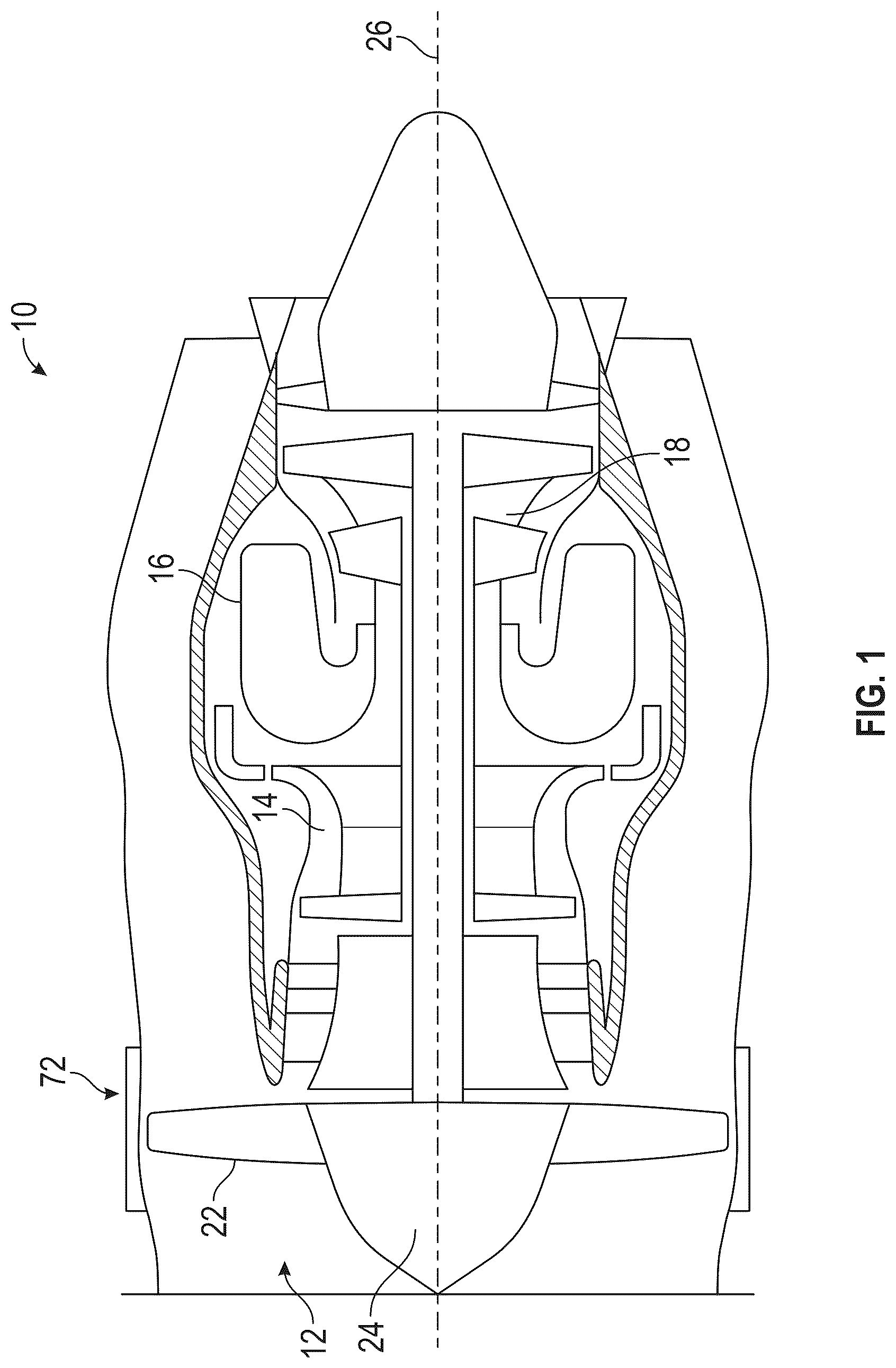 Patent US12305524 Figure 1 – Containment ring for gas turbine engine
