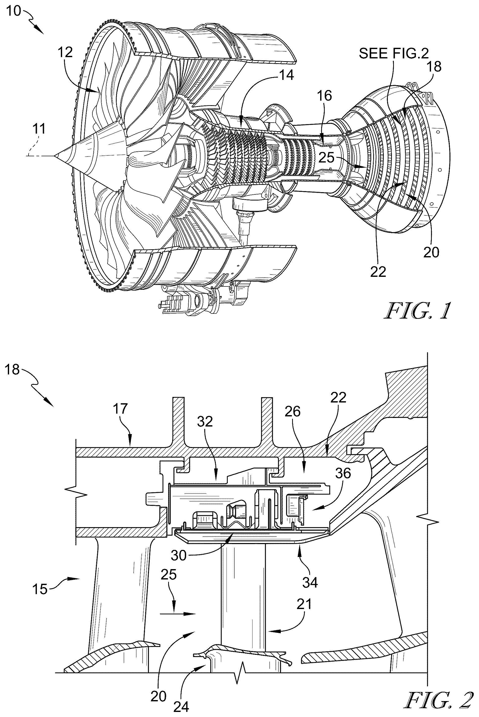 Patent US12305525 Figure 1 – Turbine shroud assemblies with rod seal and strip seals