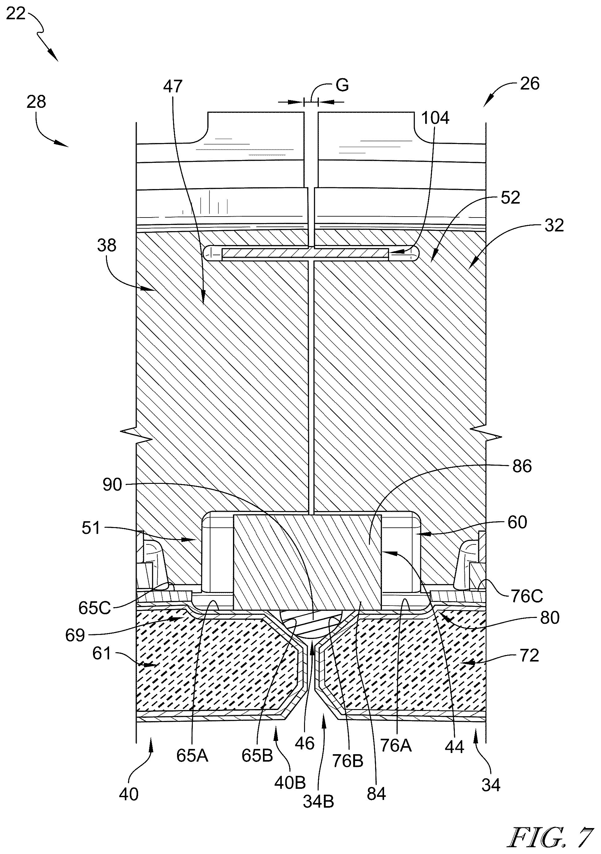 Patent US12305525 Figure 6 – Turbine shroud assemblies with rod seal and strip seals