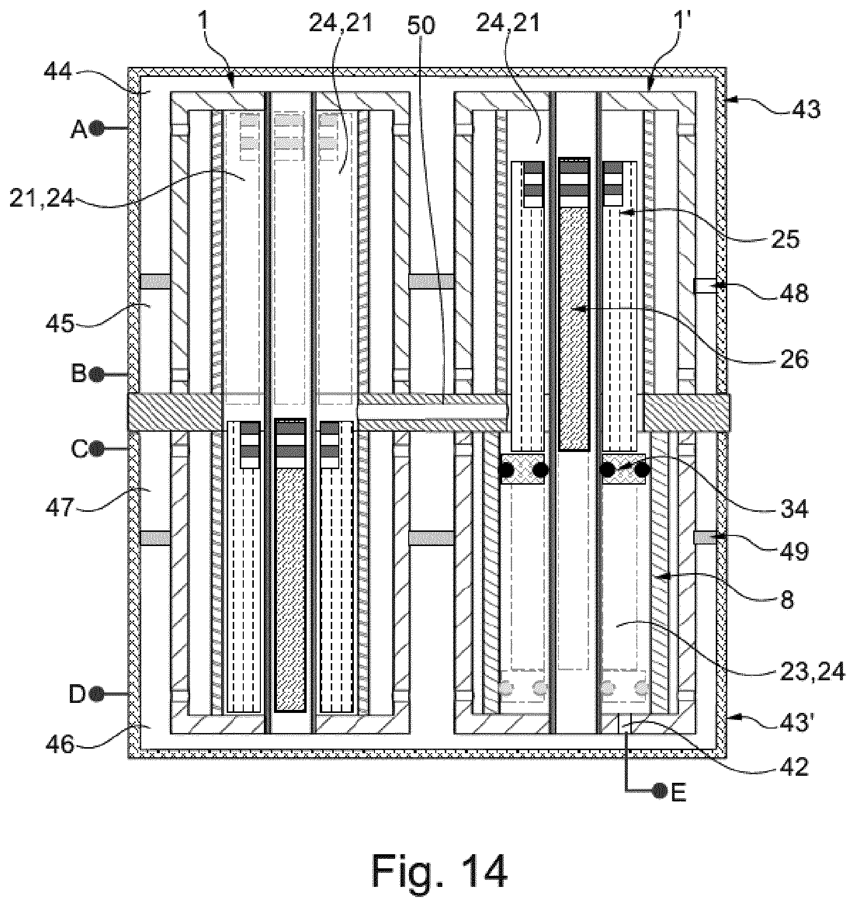 Patent US12305541 Figure 14 – Cartridge for a heat engine having a thermodynamic cycle and associated heat engine