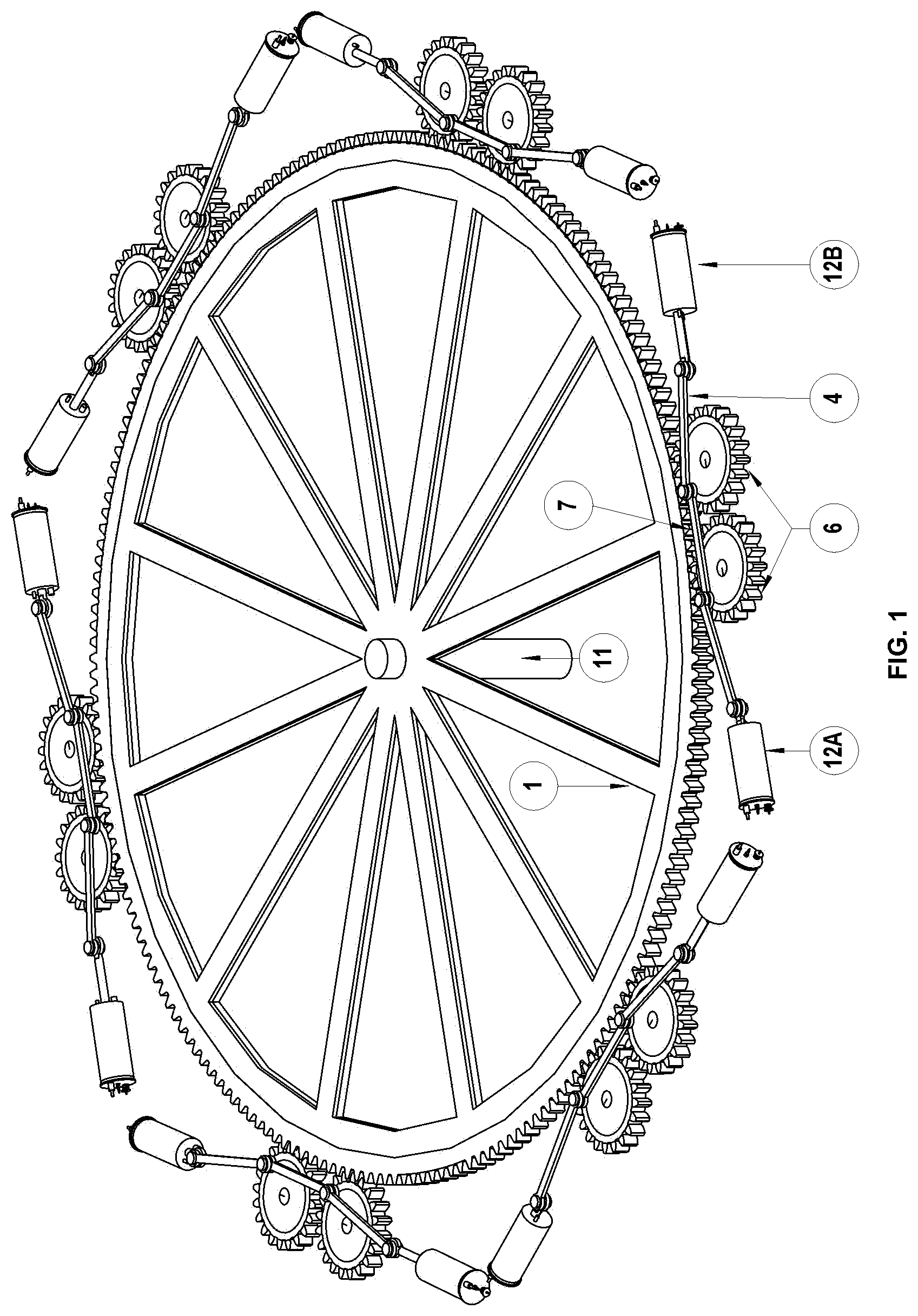 Patent US12305568 Figure 1 – Mechanical leverage to generate torque force to a rotary shaft