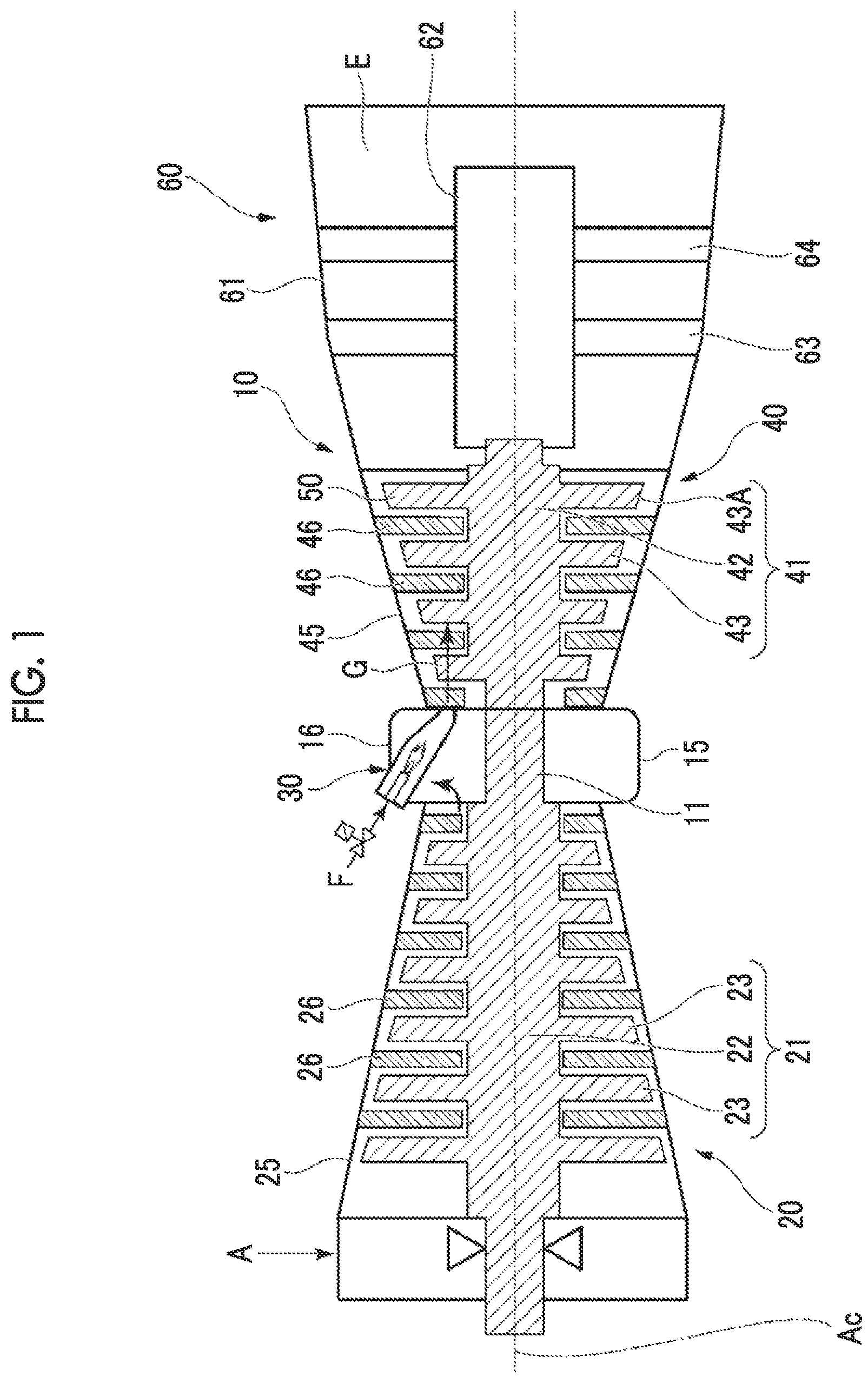Patent US12305573 — Gas turbine engine exhaust diffuser having multiple inclined surfaces at different angles — Figure 1