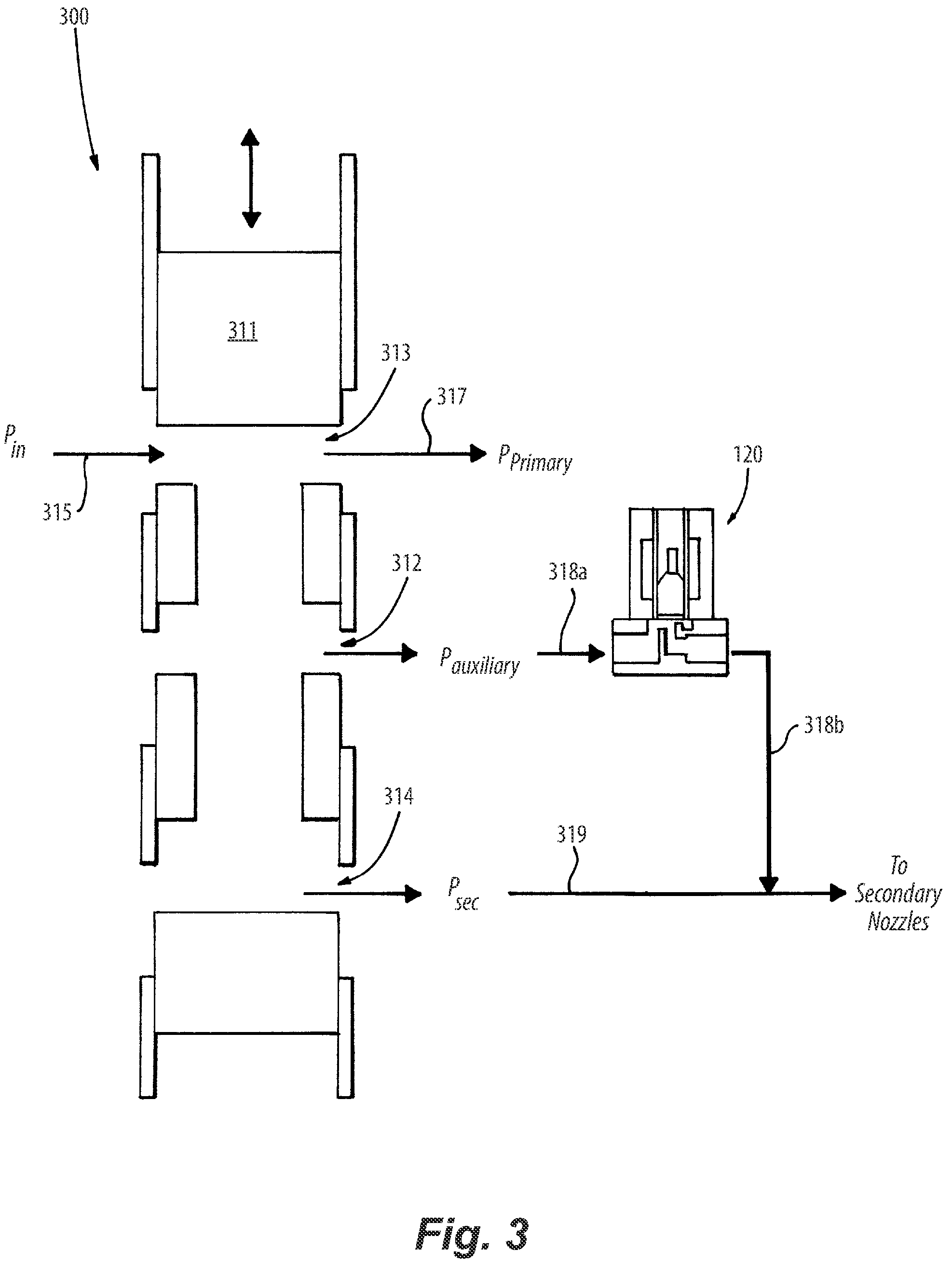 Patent US12305581 Figure 3 – Proportional restriction of a secondary circuit of a fuel injector